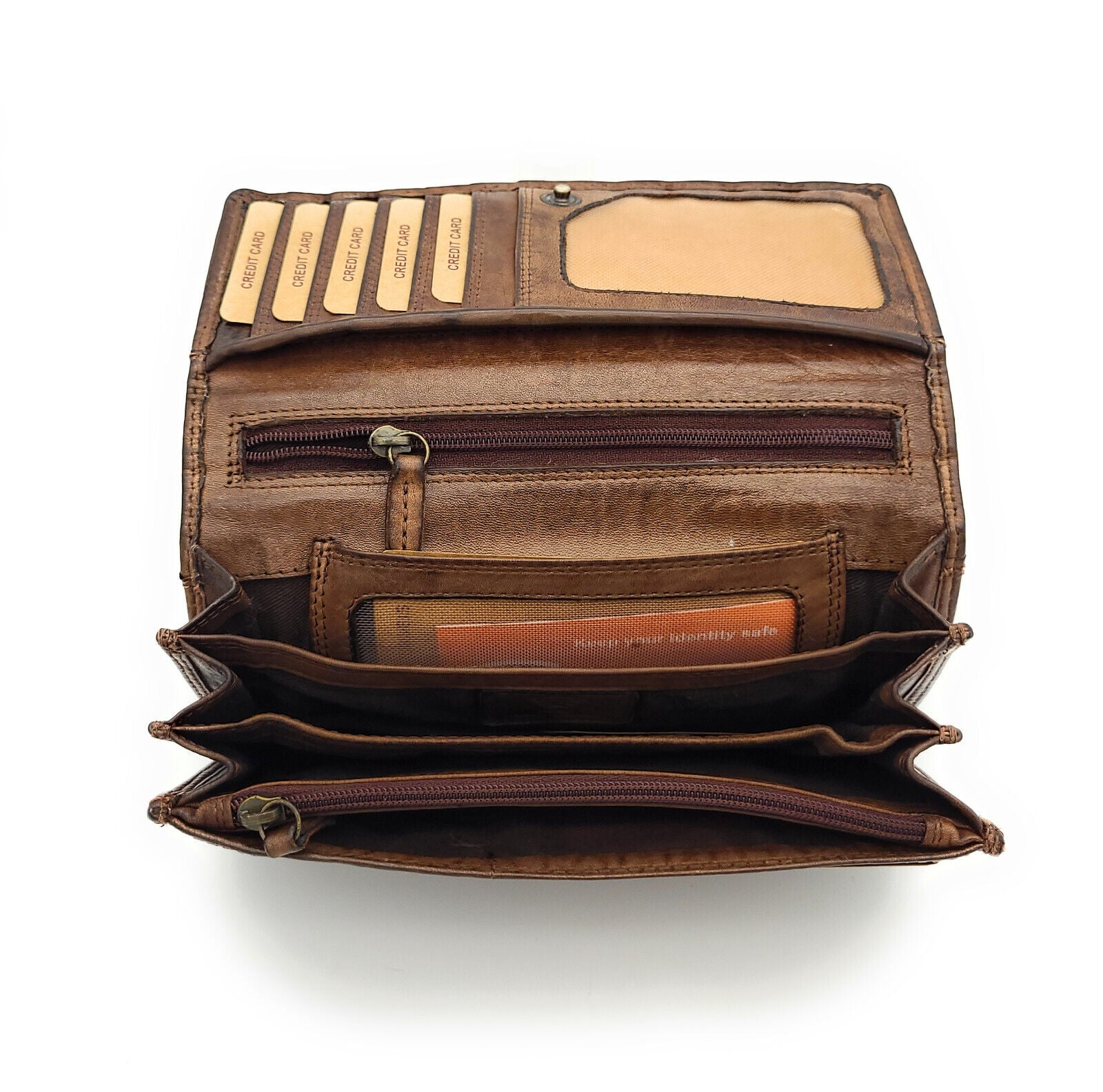 Hill Burry echt Leder Damen Geldbörse Portemonnaie Waschleder geflochten mit Nieten braun