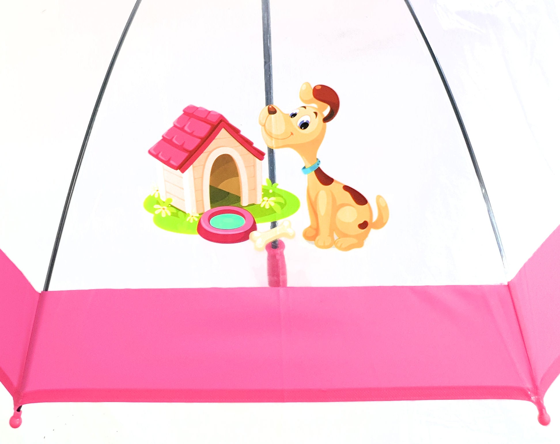 Kinder Automatik Schirm Regenschirm transparent durchsichtig Mädchen pink Hund