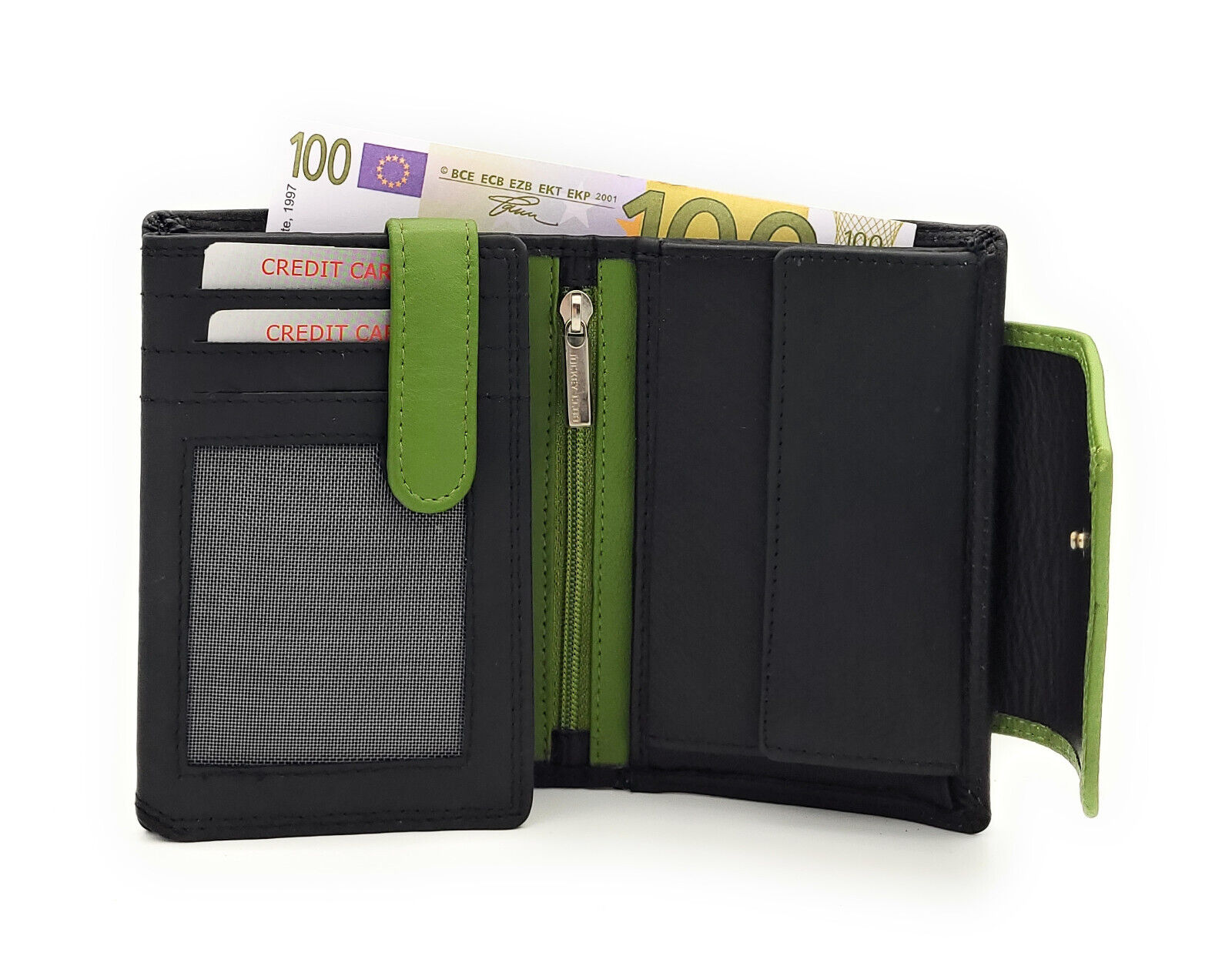 Jockey Club echt Leder Damen Geldbörse Portemonnaie Geldbeutel viele Fächer mit RFID Schutz schwarz grün