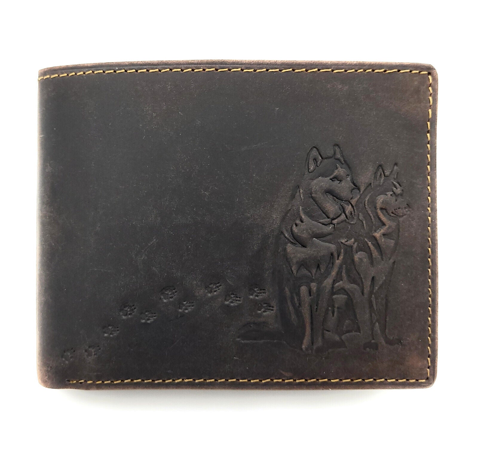 echt Leder Geldbörse Portemonnaie Huskies Husky Hunde mit RFID NFC Schutz braun