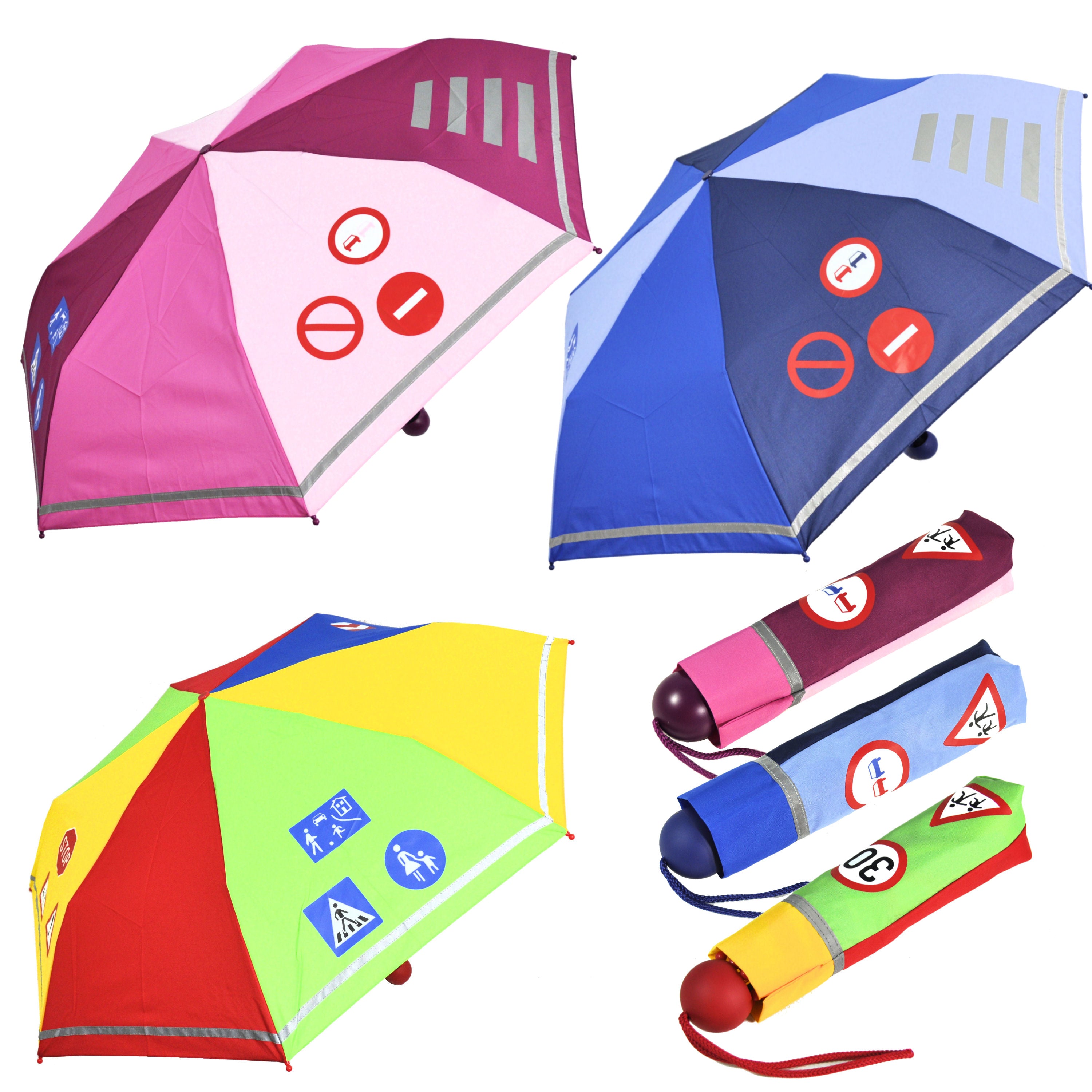 Kinder Regenschirm Taschenschirm mit Reflektorstreifen extra leicht für Jungen & Mädchen