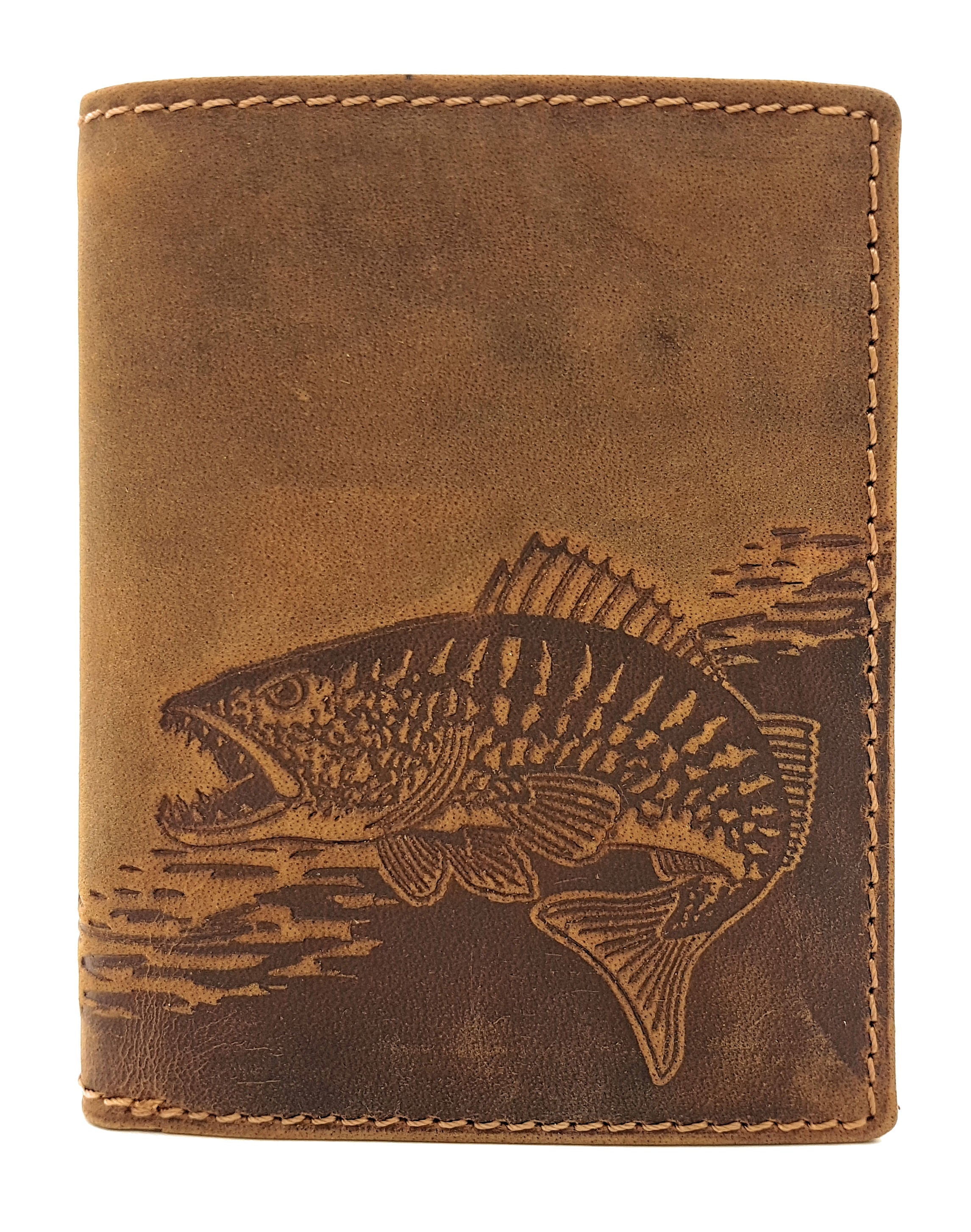 Jockey Club echt Leder Geldbörse Zander Fisch Anglerbörse mit RFID Schutz braun