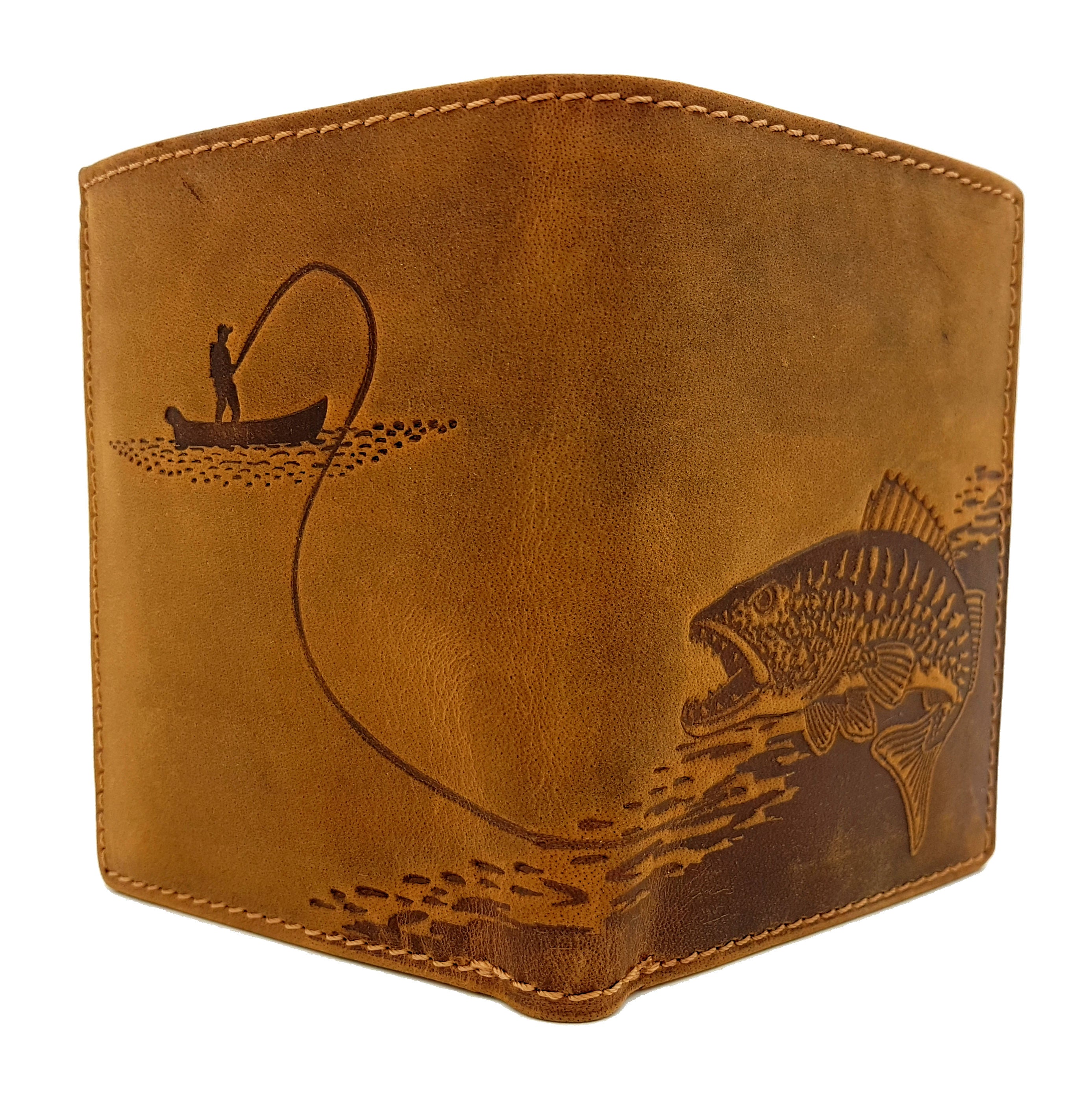 Jockey Club echt Leder Geldbörse Zander Fisch Anglerbörse mit RFID Schutz braun