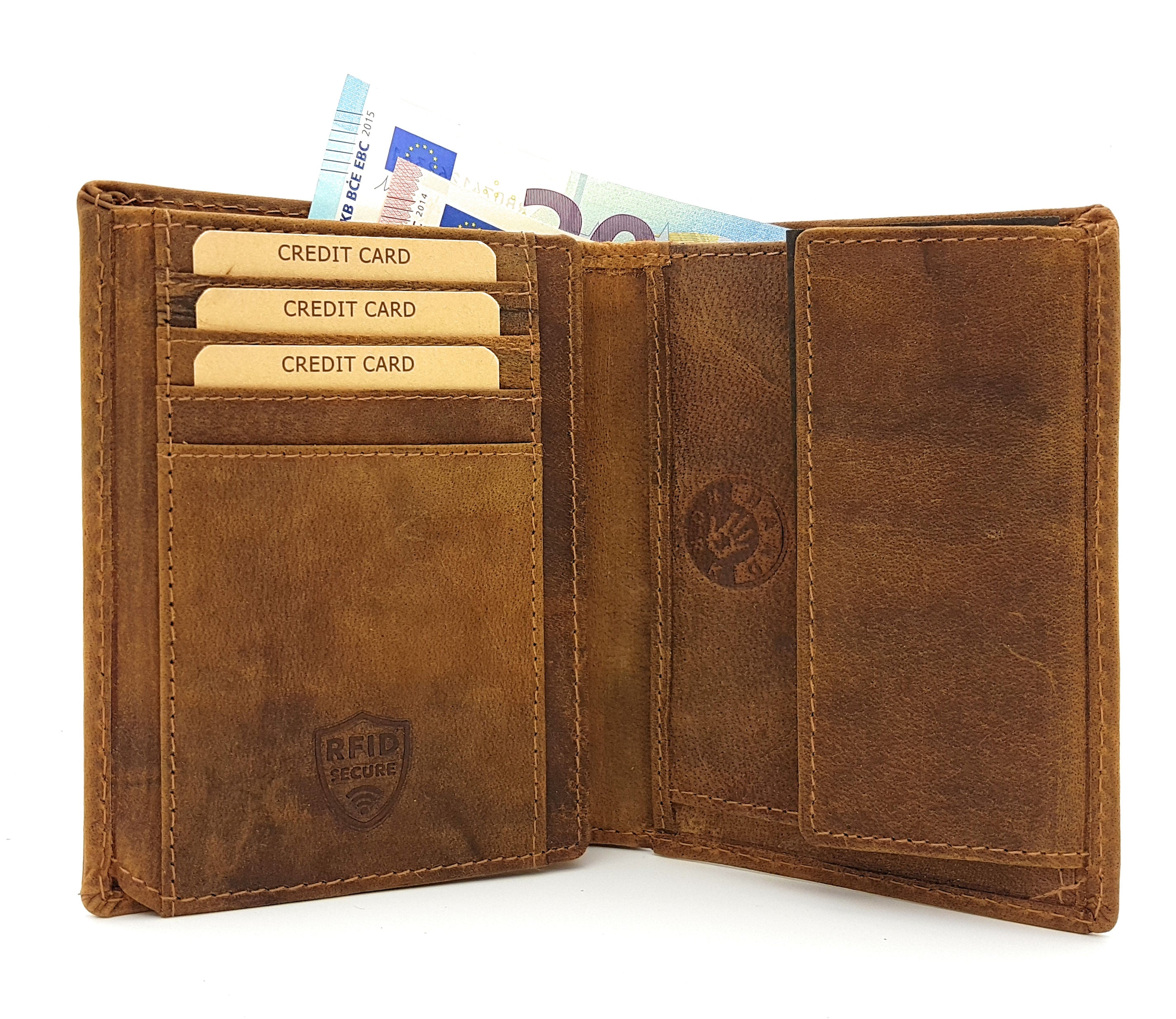 Jockey Club echt Leder Geldbörse Zander Fisch Anglerbörse mit RFID Schutz braun