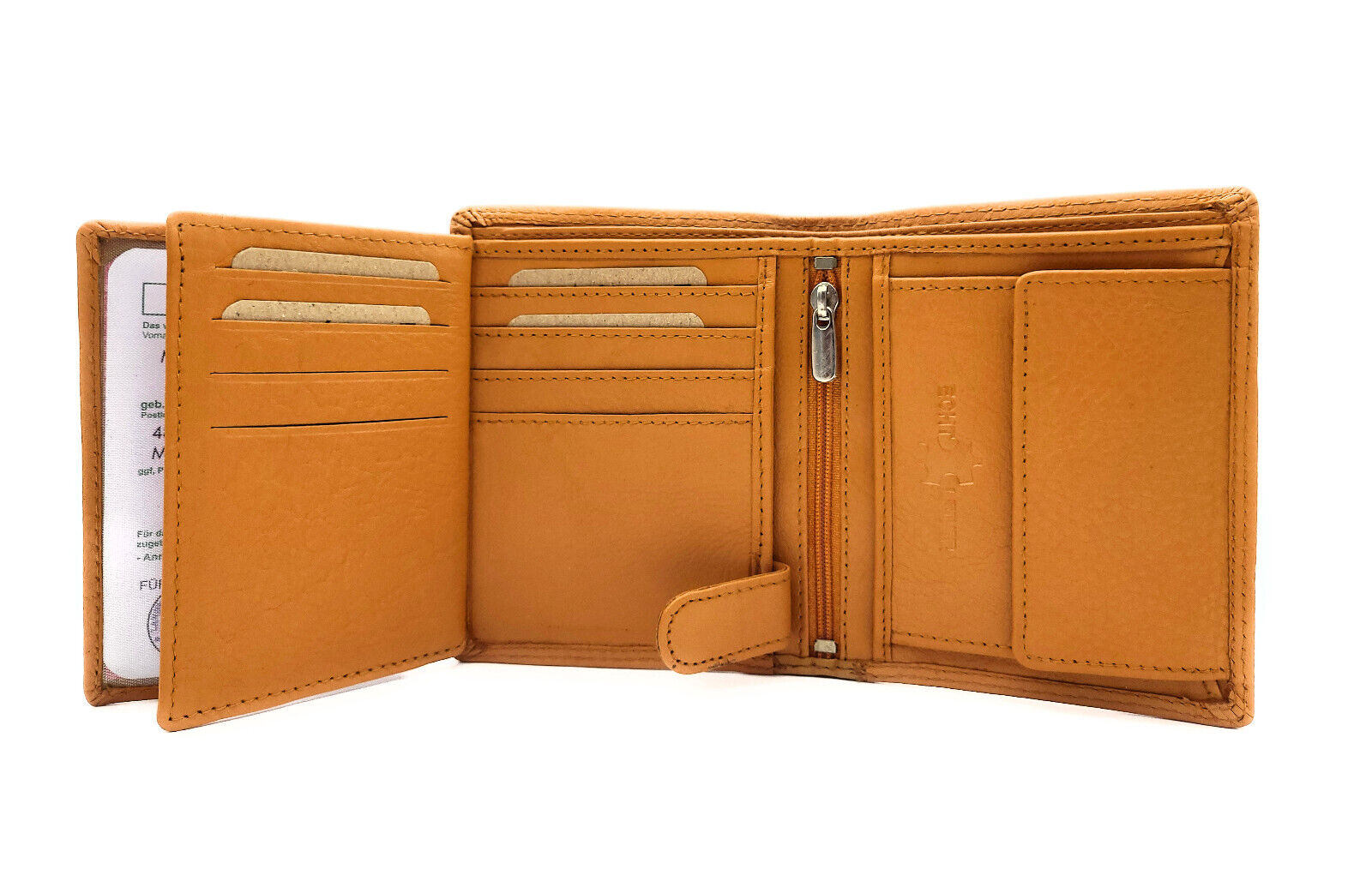 Lemasi Geldbörse Portemonnaie Geldbeutel aus weichem Rindleder 9 Kartenfächer Doppelnaht orange