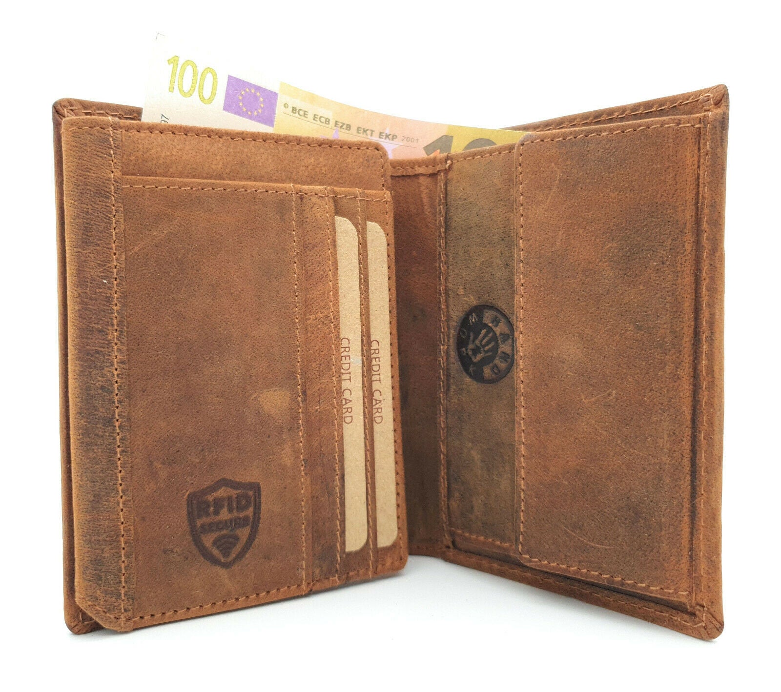 Jockey Club echt Leder Biker Geldbörse Geldbeutel Portemonnaie + 50cm Kette Motor Motorblock mit RFID Schutz braun