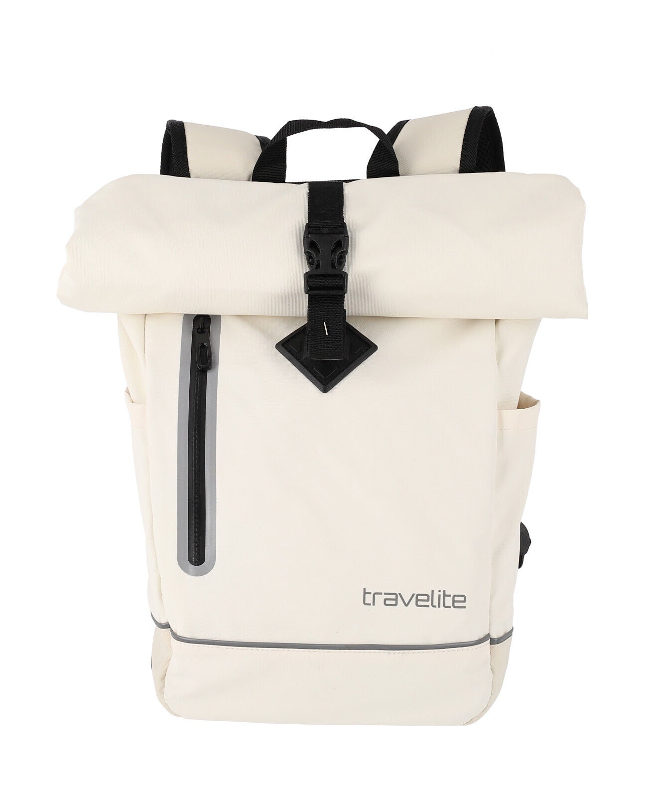 Travelite Rollup Fahrrad Rucksack Kurierrucksack Daypack aus wasserfester Plane mit Reflektoren creme weiß