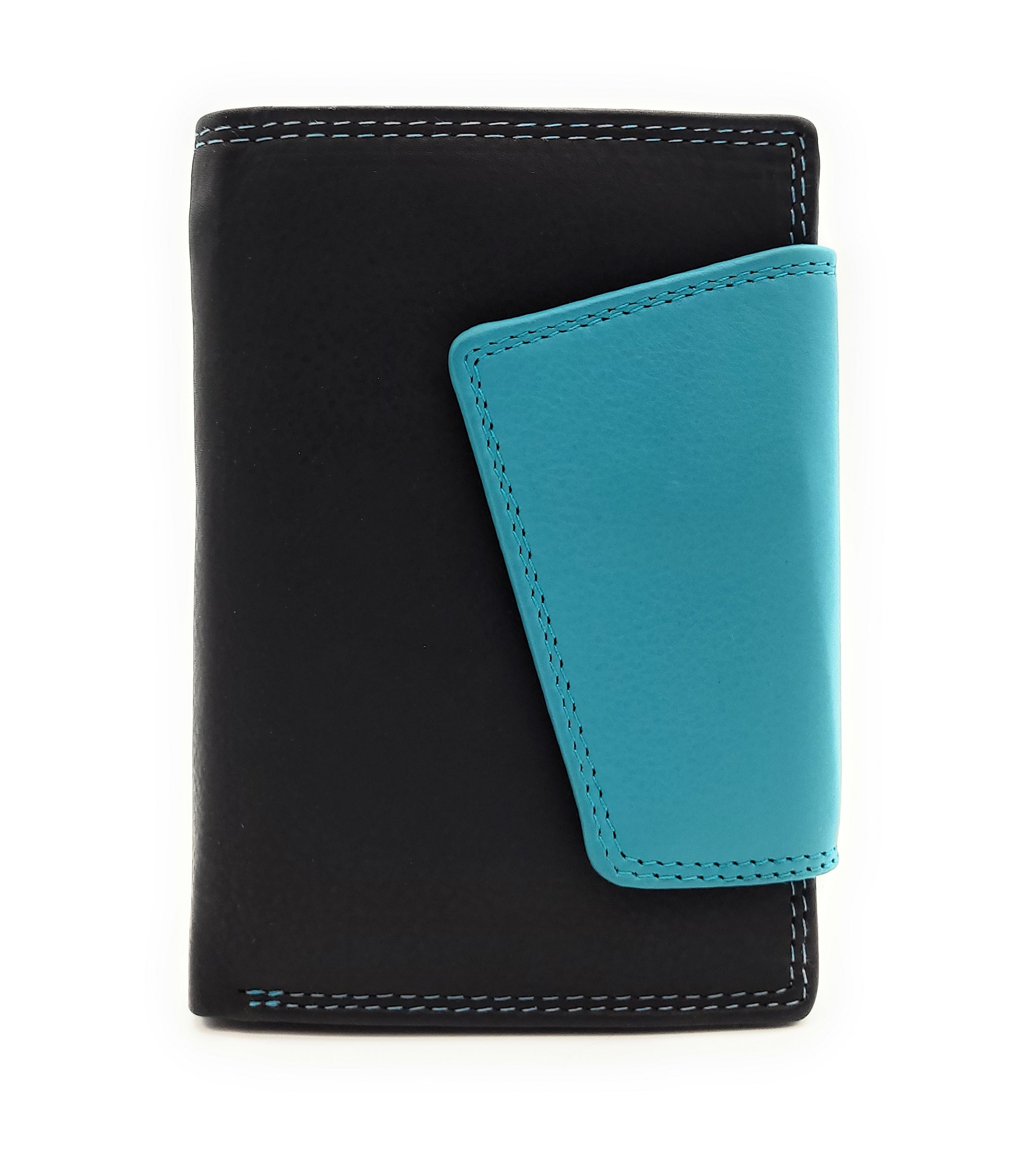 Jockey Club hochwertige Damen Geldbörse aus Echtleder mit RFID Schutz & Diagonalriegel – Handgefertigte Lederbörse mit vielen Fächern schwarz blau