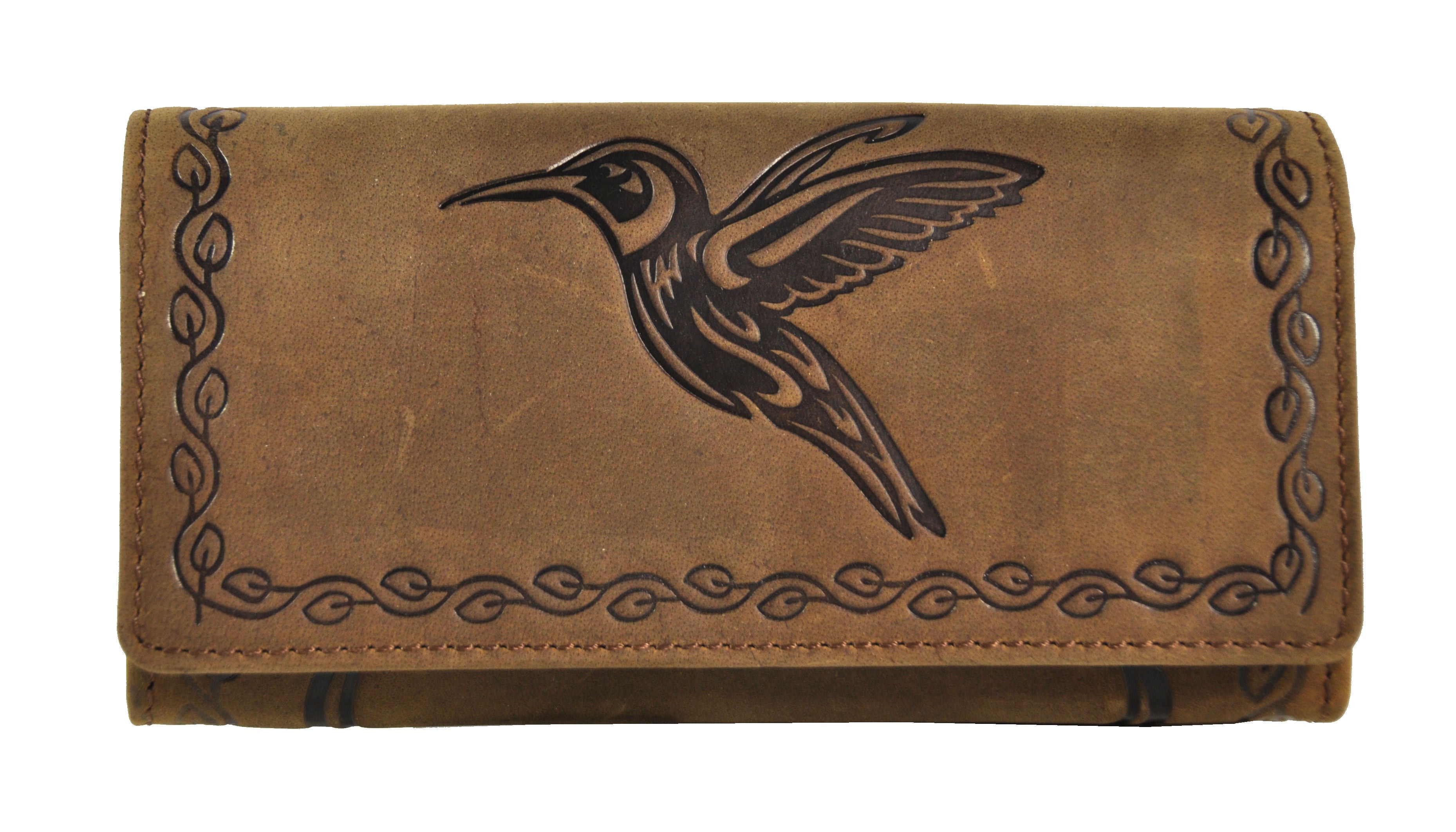 Jockey Club Damen Geldbörse Lang Leder RFID Schutz - Braun mit Kolibri-Prägung