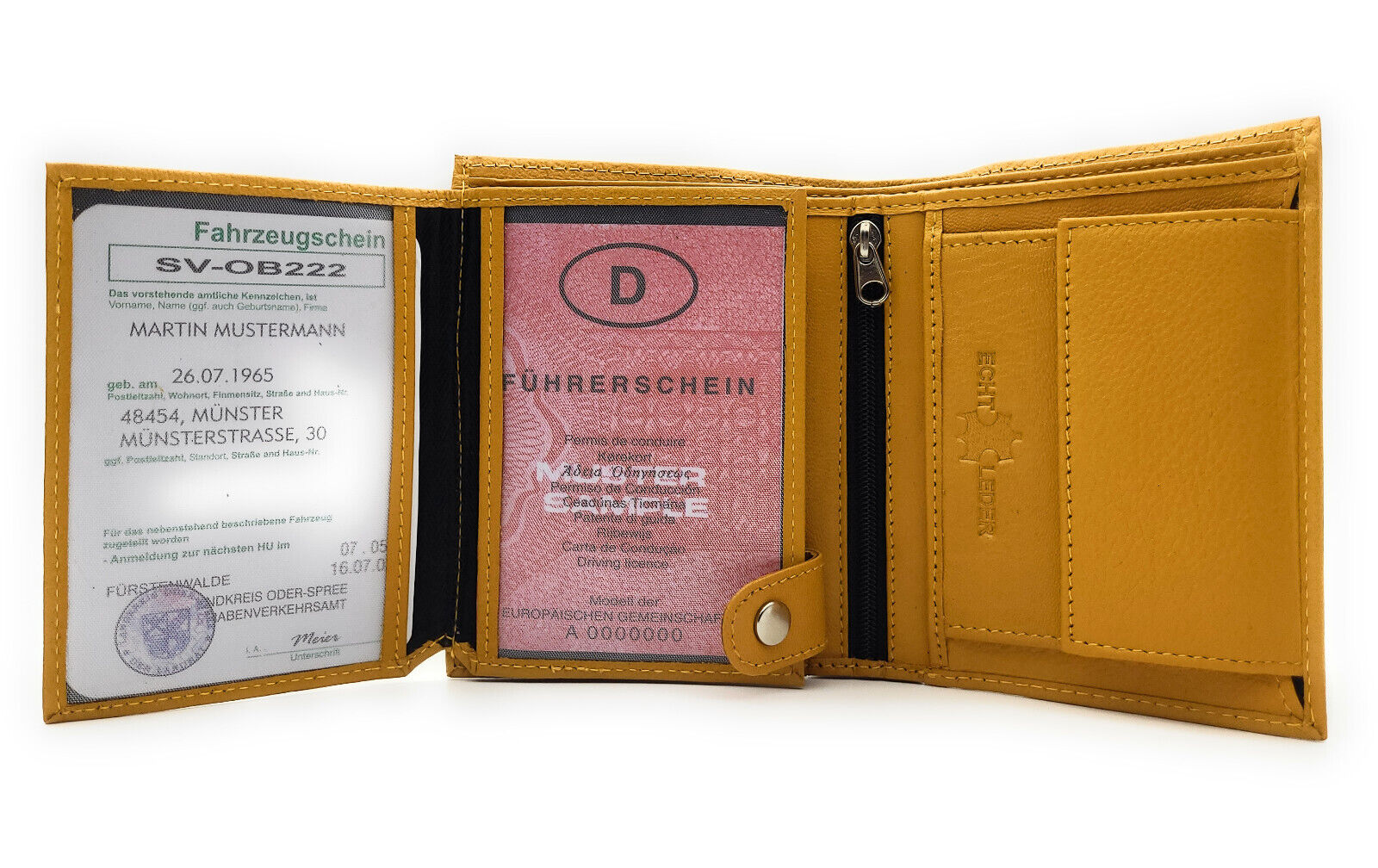 Lemasi Geldbörse Portemonnaie Geldbeutel aus Nappaleder 9 Kartenfächer curry