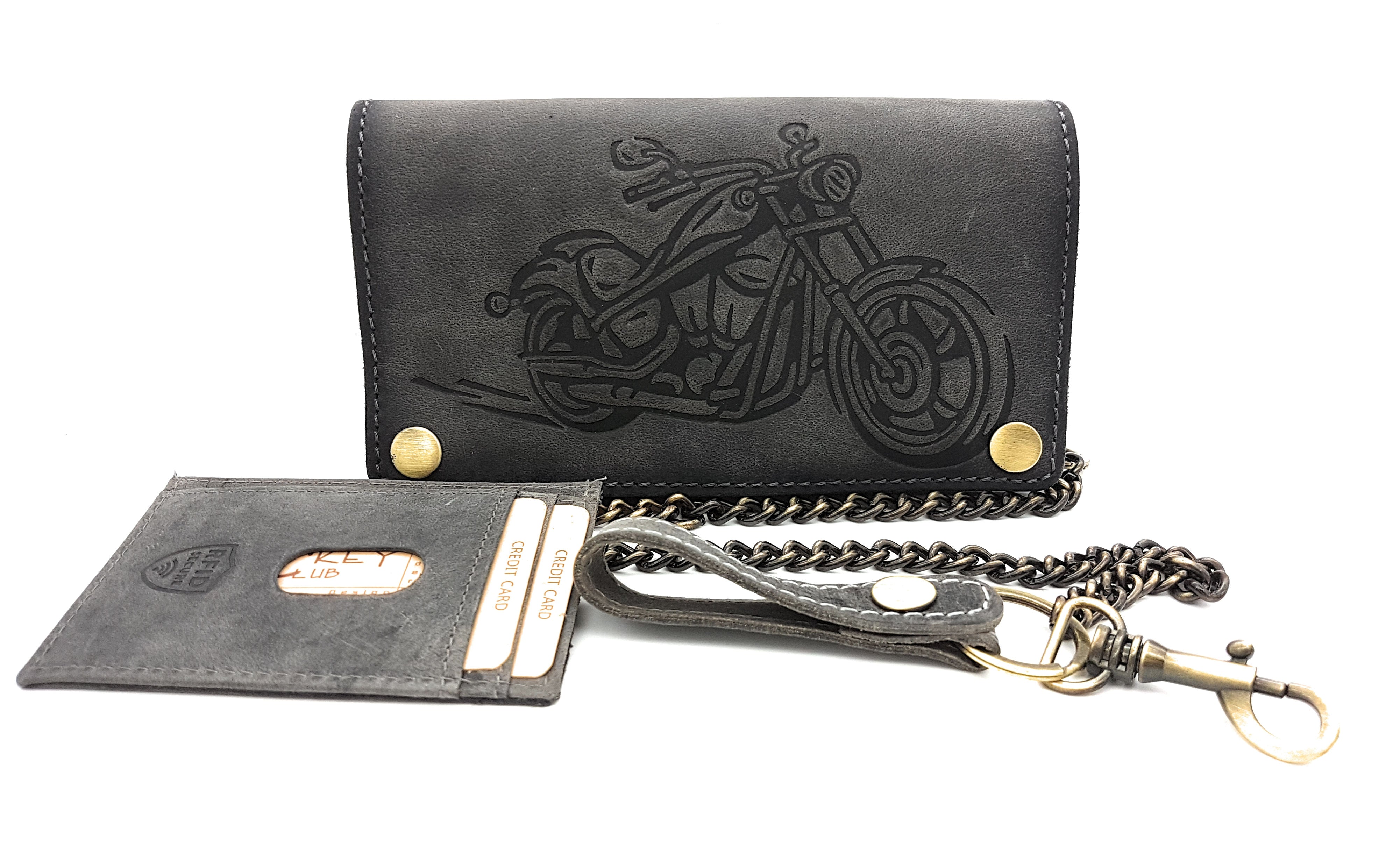 Jockey Club echt Leder Biker Geldbörse m Kette Portemonnaie Geldbeutel Motorrad mit RFID Schutz