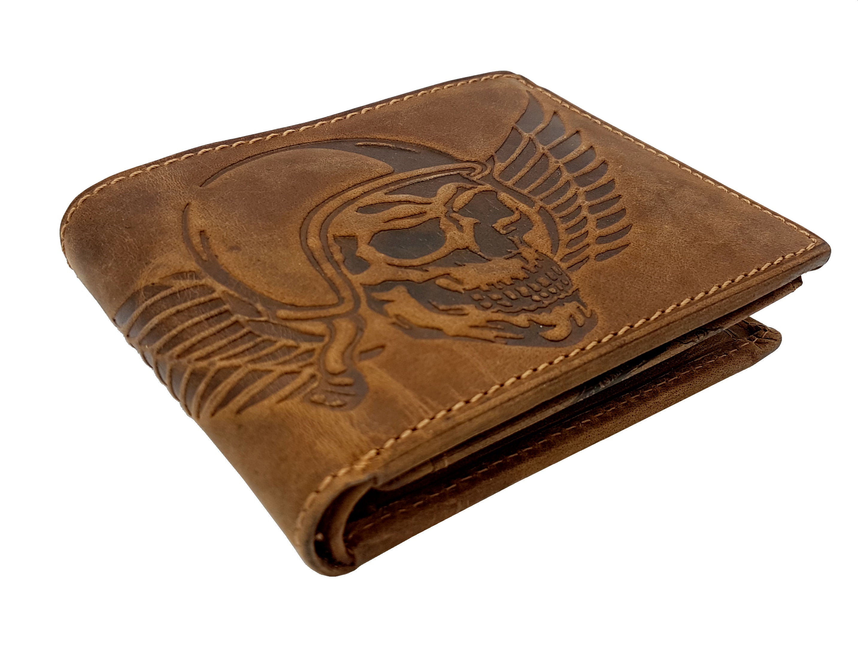 Jockey Club echt Leder Geldbörse Hunterleder Portemonnaie mit Kette Totenkopf Wing of Hell mit RFID Schutz