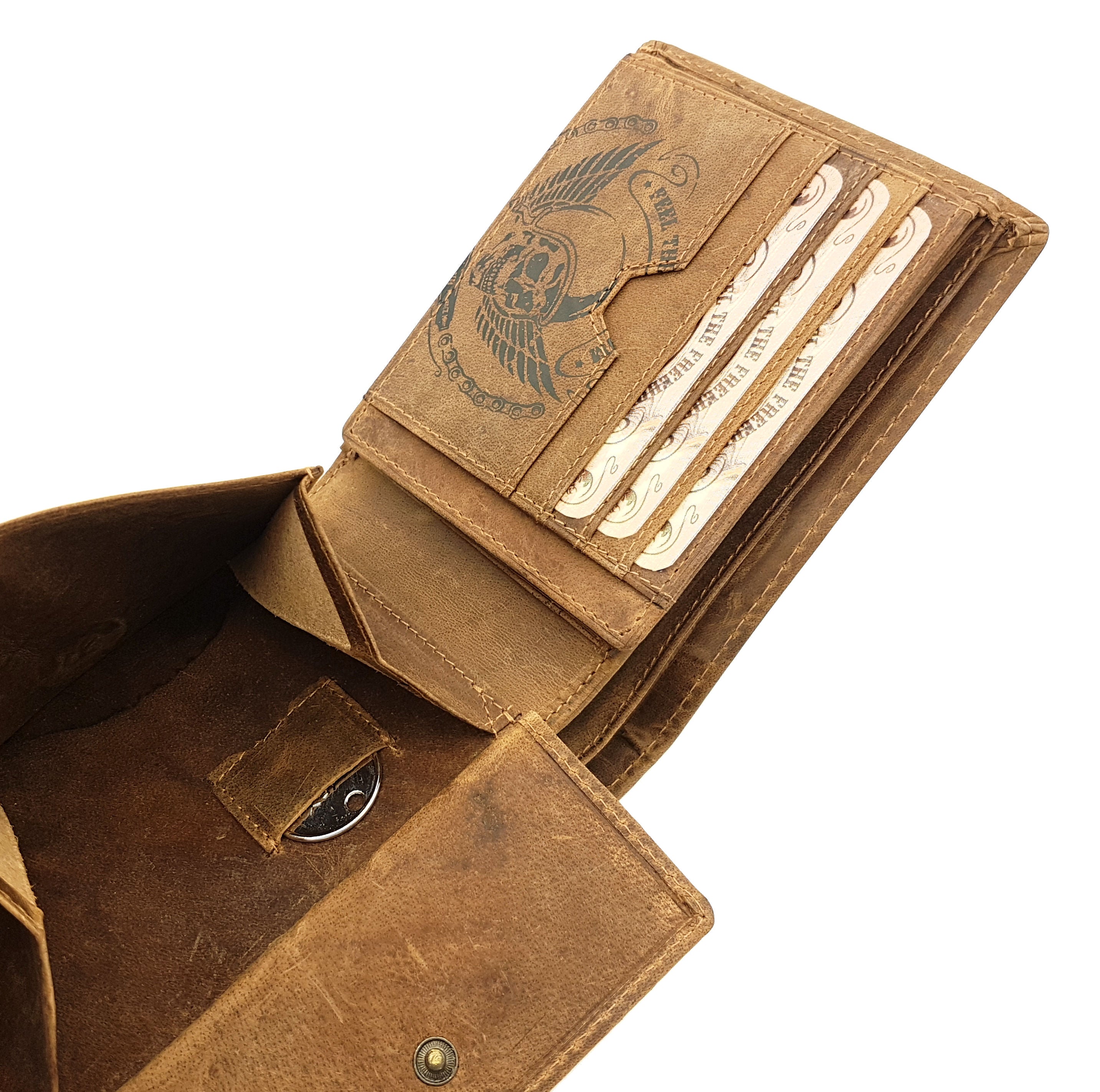 Jockey Club echt Leder Geldbörse Hunterleder Portemonnaie mit Kette Totenkopf Wing of Hell mit RFID Schutz