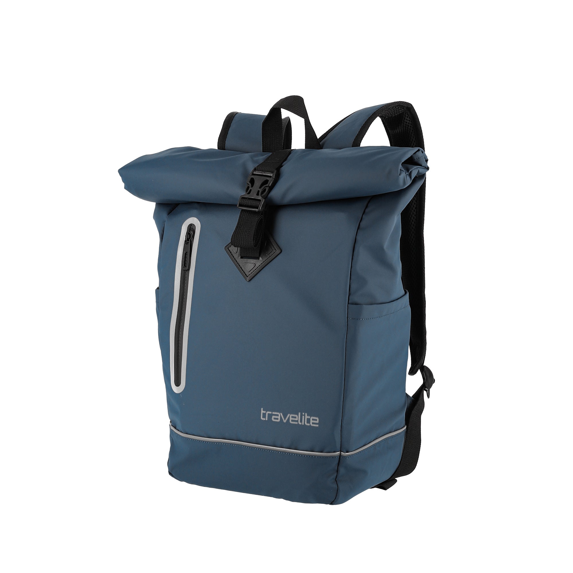 Travelite Rollup Fahrrad Rucksack Kurierrucksack Daypack aus wasserfester Plane mit Reflektoren navy blau