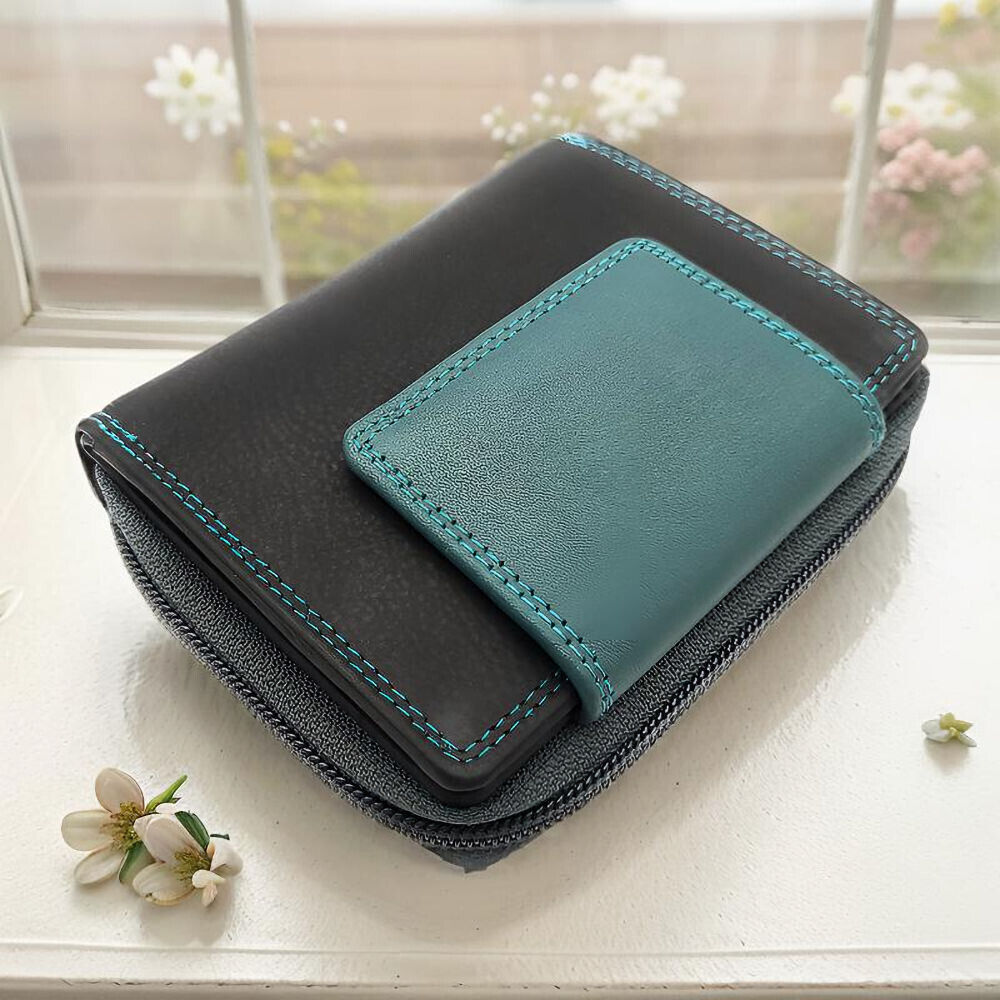 Jockey Club echt Leder Damen Geldbörse Portemonnaie mit RFID Schutz schwarz petrol