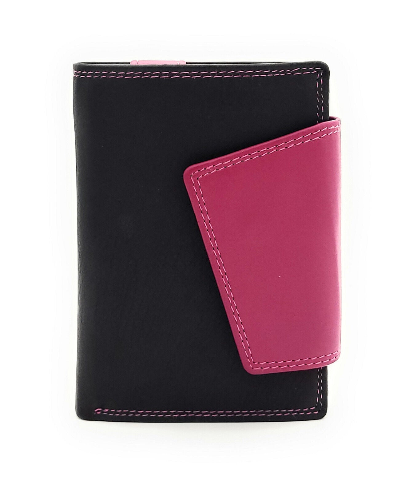 Jockey Club hochwertige Damen Geldbörse aus Echtleder mit RFID Schutz & Diagonalriegel – Handgefertigte Lederbörse mit vielen Fächern schwarz berry