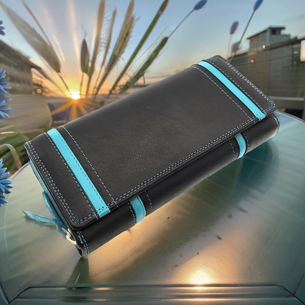 Jockey Club XL echt Leder Damen Geldbörse Portemonnaie 16 Kartenfächer mit RFID Schutz blau