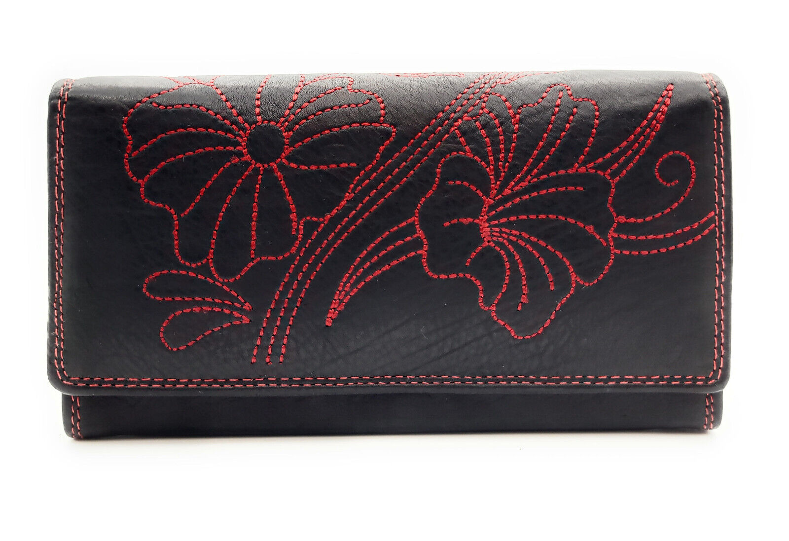 Jockey Club echt Leder Damen Geldbörse Portemonnaie mit RFID Schutz Flower rot