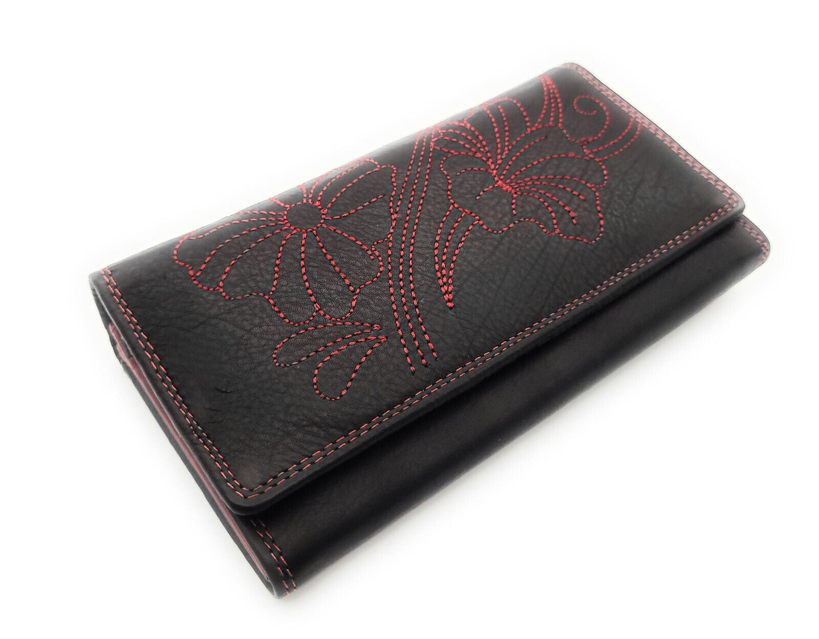 Jockey Club echt Leder Damen Geldbörse Portemonnaie mit RFID Schutz Flower rot