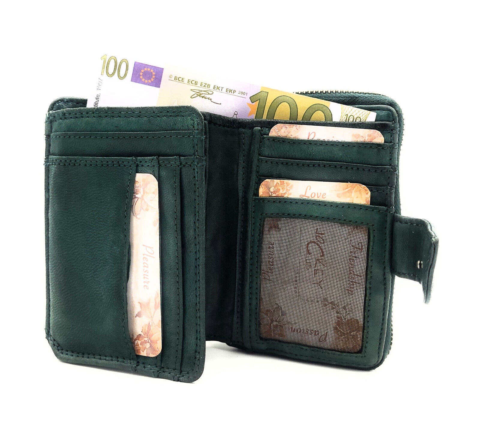 Jockey Club echt Leder Geldbörse Portemonnaie Vintage Style Shabby Chic Used Look mit RFID Schutz grün
