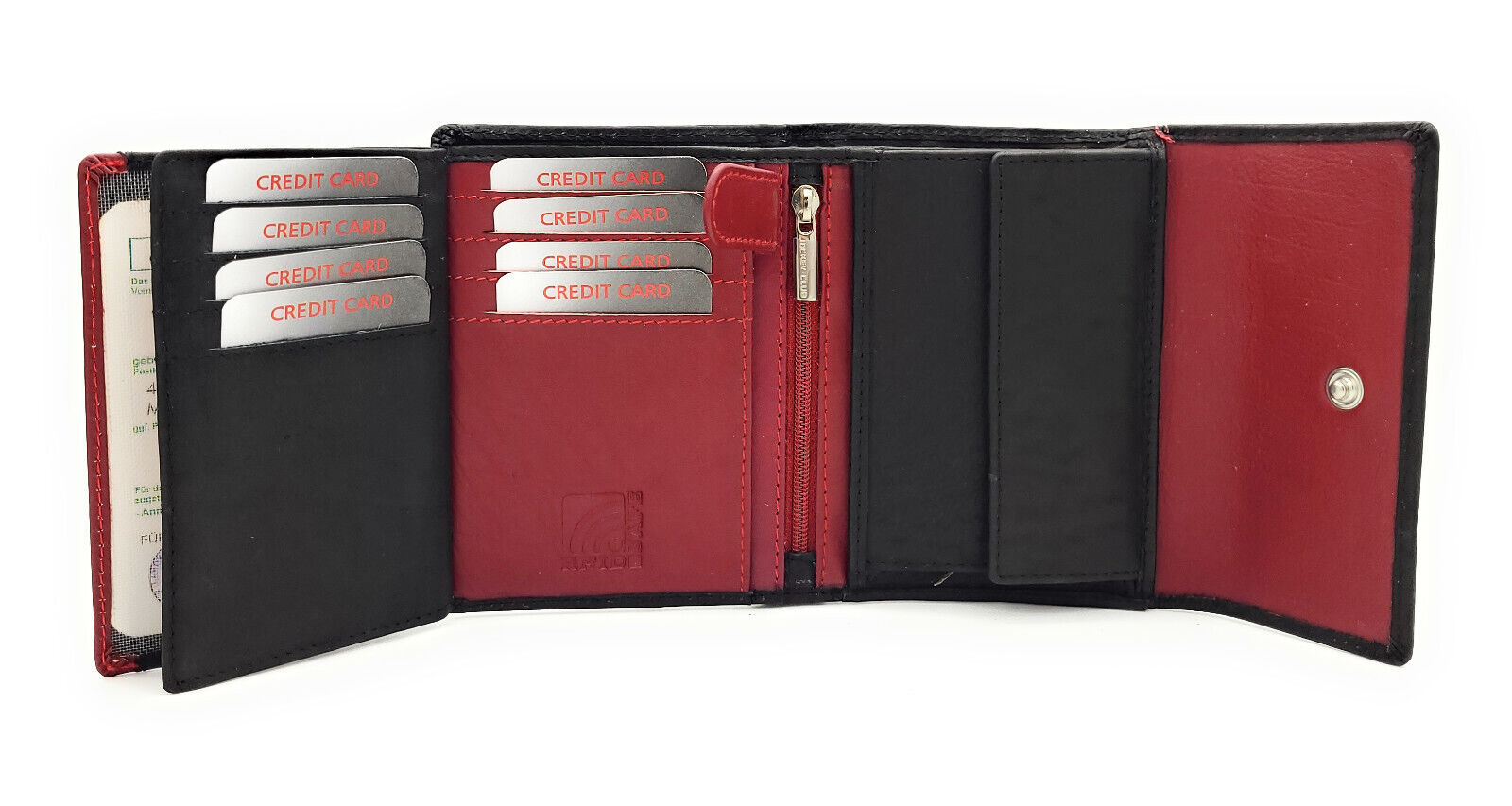 Jockey Club echt Leder Damen Geldbörse mit Stickerei Schmetterling + RFID Schutz schwarz rot