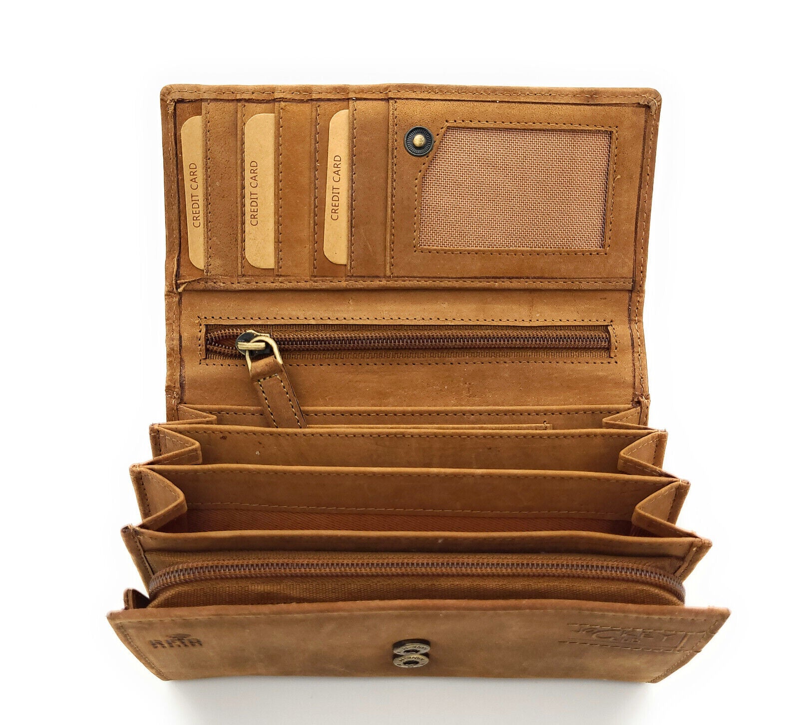 Jockey Club echt Leder Damen Geldbörse Portemonnaie Huskies Husky Hunde mit RFID NFC Schutz braun