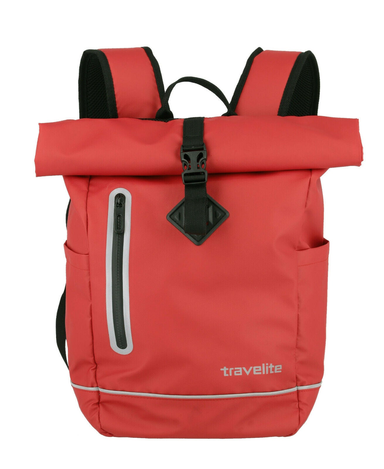 Travelite Rollup Fahrrad Rucksack Kurierrucksack Daypack aus wasserfester Plane mit Reflektoren rot