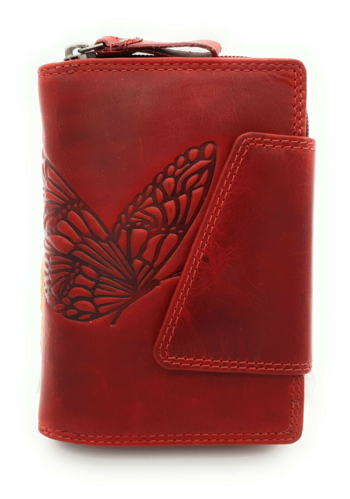 Jockey Club echt Leder Geldbörse Portemonnaie Geldbeutel Sauvage mit RFID Schutz Schmetterling rot