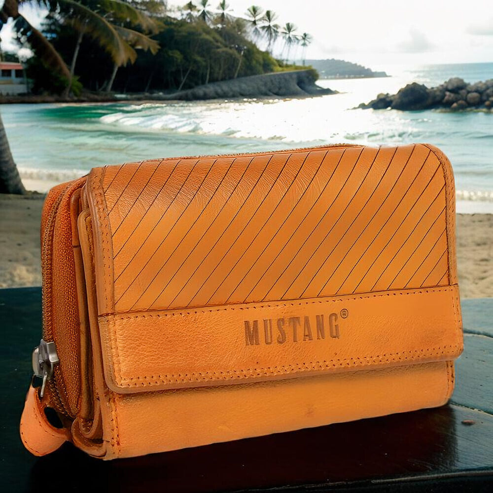 Mustang echt Leder Damen Geldbörse Portemonnaie Brasilia tolle Ausstattung, knautschig weiches Leder