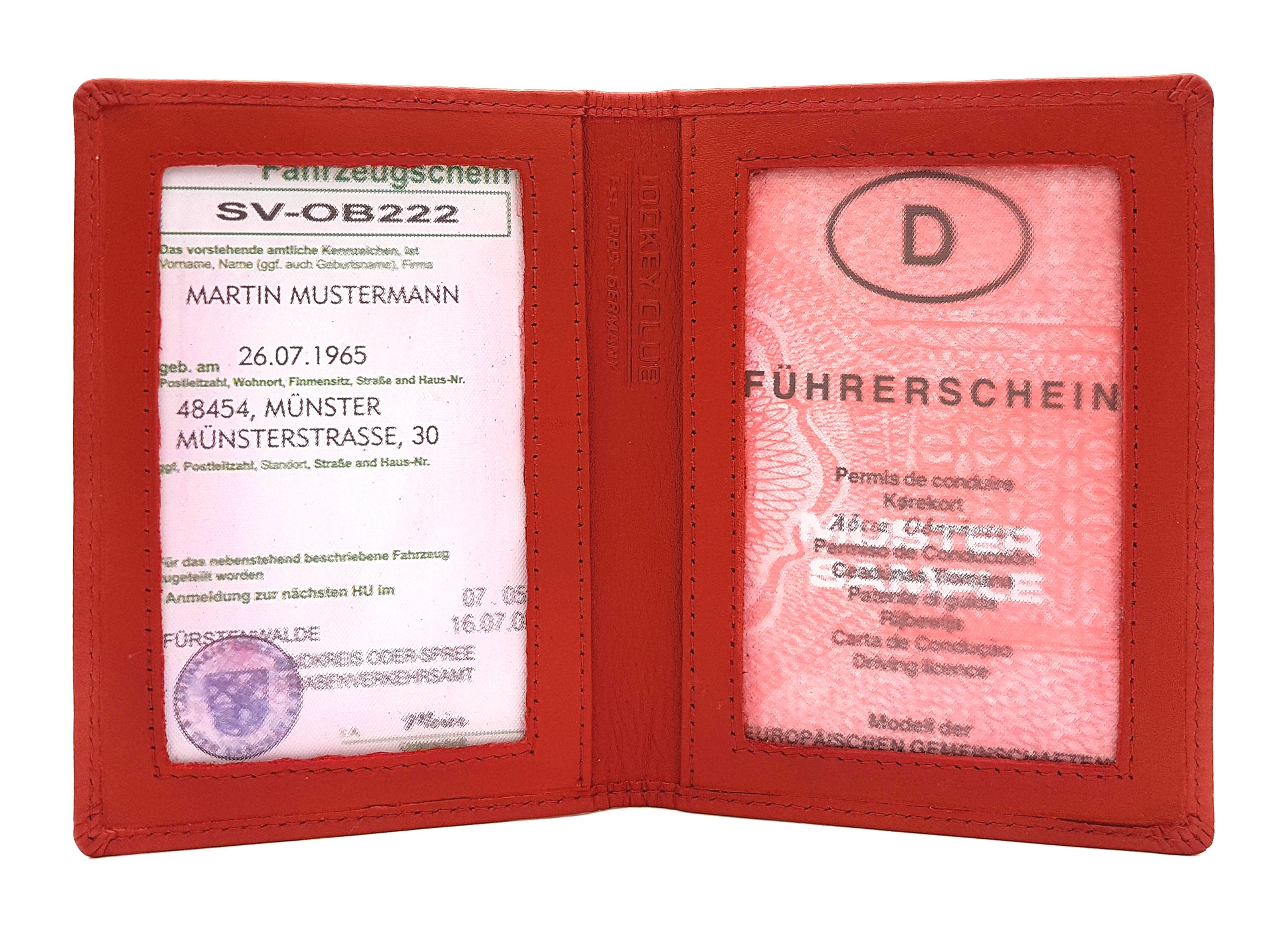Jockey Club echt Leder Etui Ausweisetui Fahrzeugschein Führerschein Hülle Nappaleder Mäppchen rot