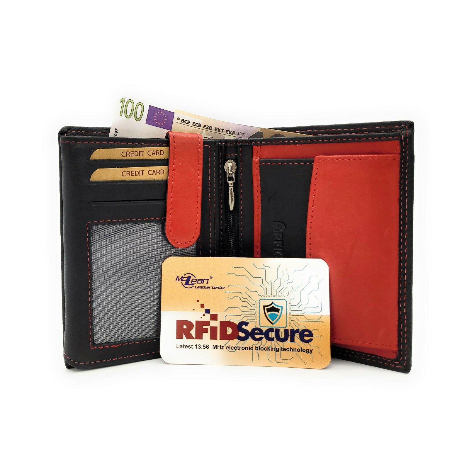 Jockey Club Basic echt Leder Geldbörse Portemonnaie Geldbeutel RFID NFC Schutz schwarz rot