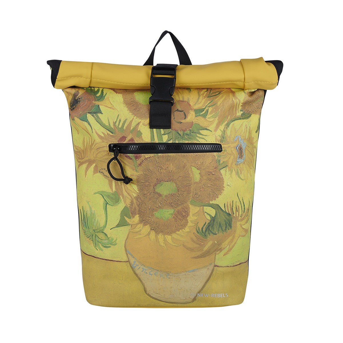 New Rebels New York Sonnenblumen Rucksack – Rolltop, wasserabweisend, 15" Laptopfach