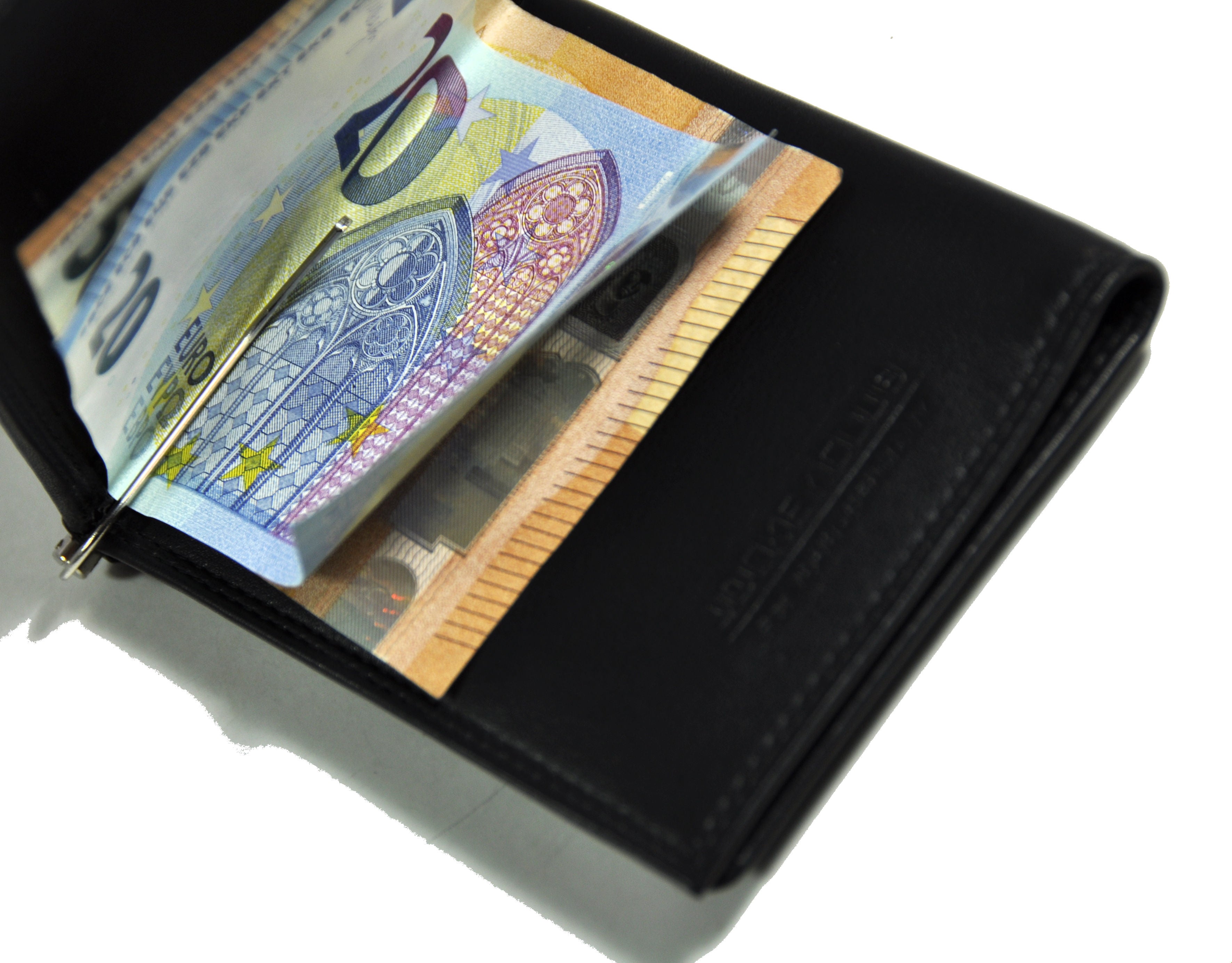 Jockey Club RFID Leder-Geldbörse mit Dollarclip & Münzfach - Geldklammer – Schwarz, echtes Nappaleder