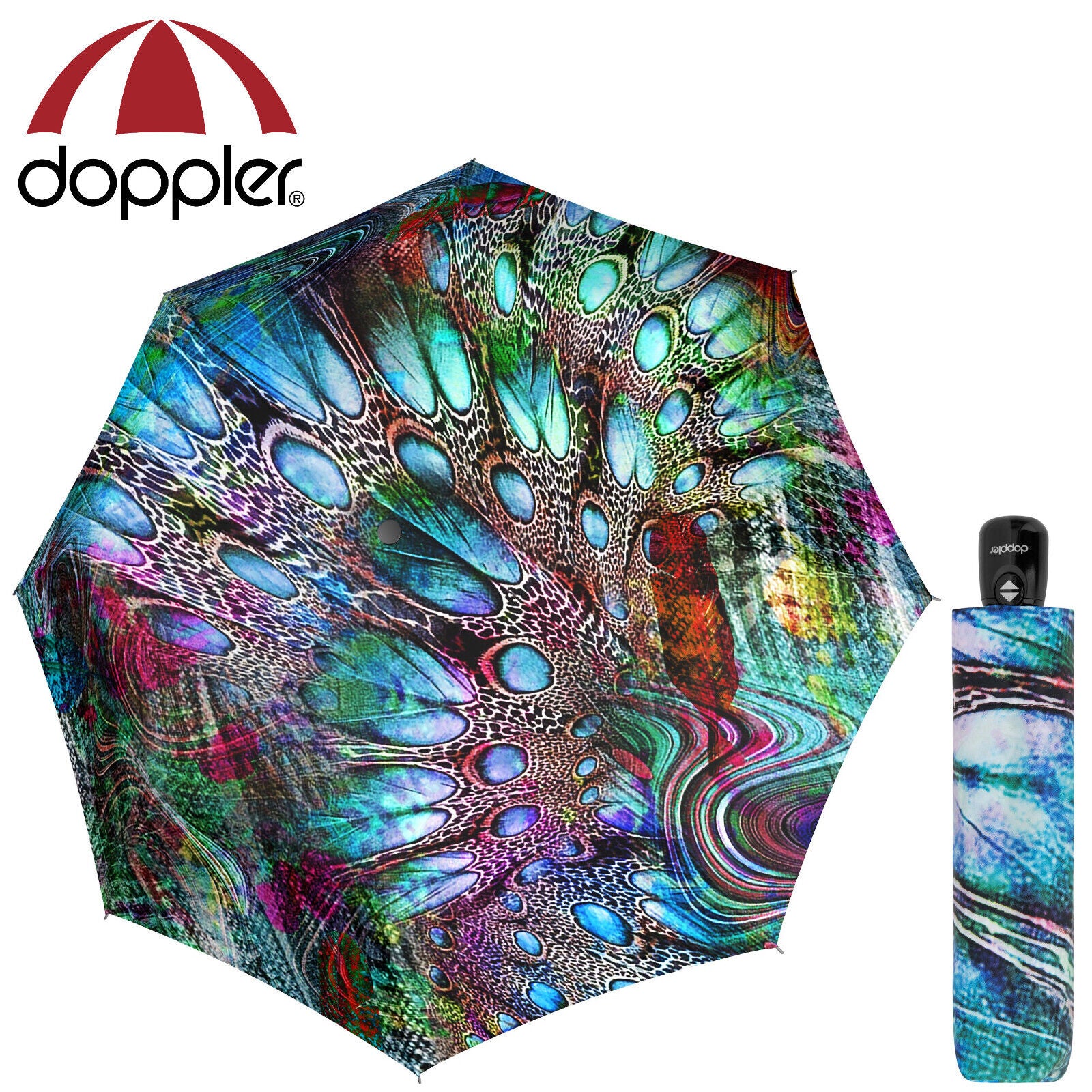 doppler Regenschirm Taschenschirm Fiber Magic Auf Zu Automatik Pavone Satin