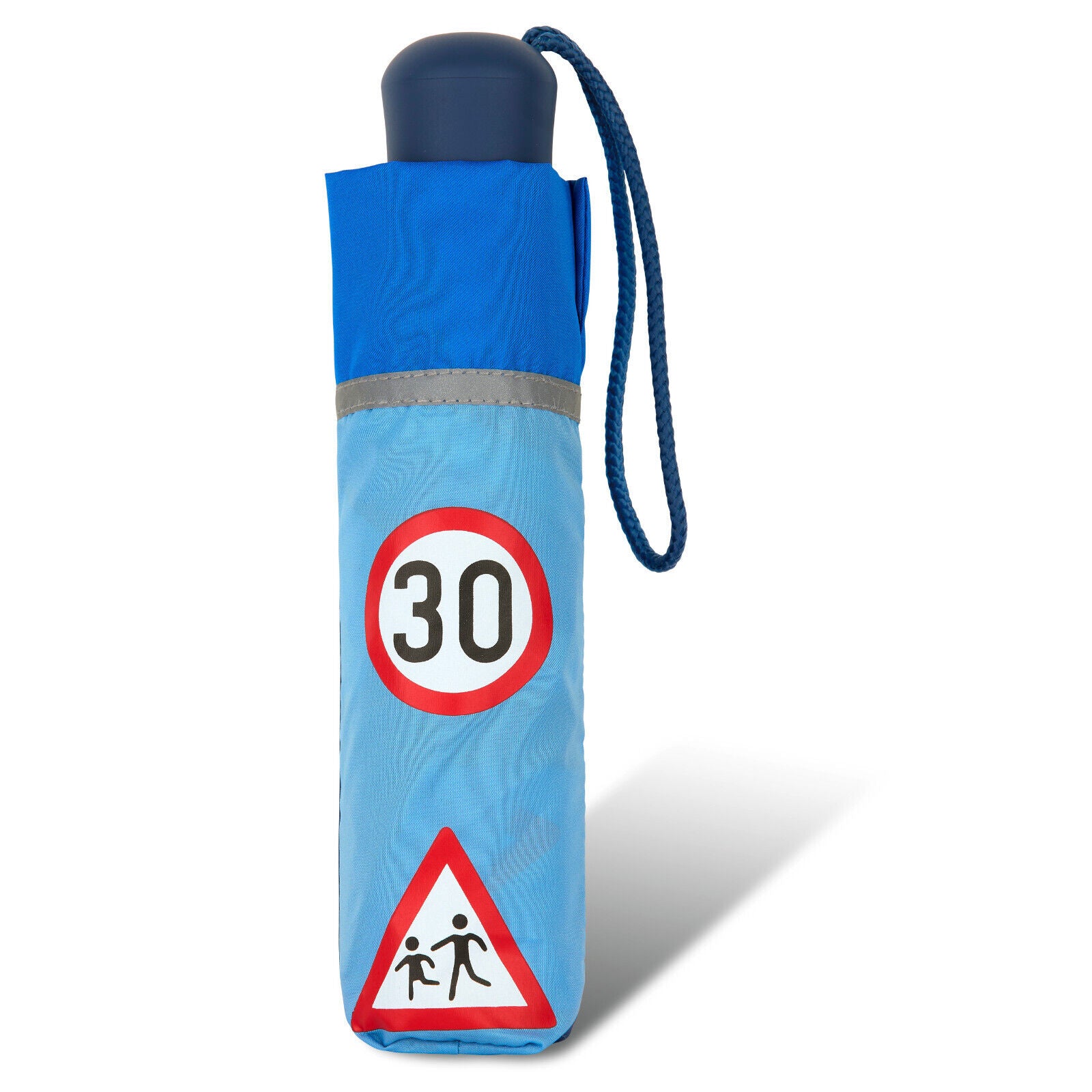 Kinder Regenschirm mit Reflektionsstreifen extra leicht stabil reflektierend blau