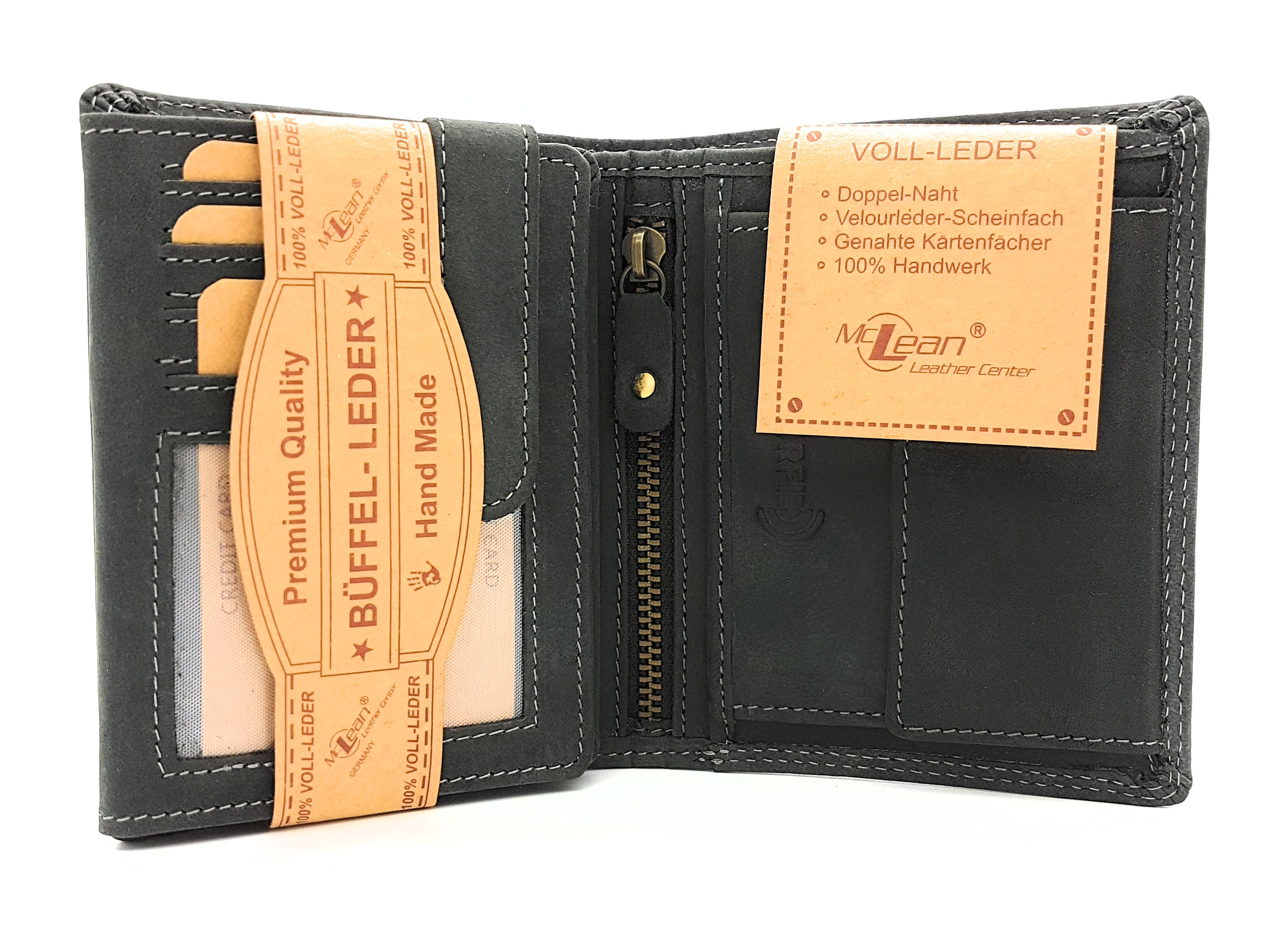 McLean echt Büffel Voll-Leder Geldbörse Portemonnaie Totenkopf Skull mit RFID NFC Schutz schwarz