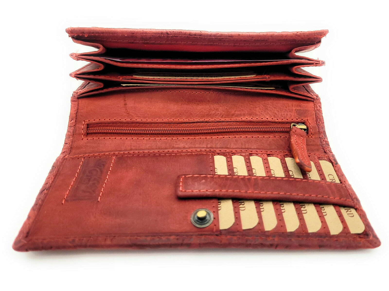 Jockey Club Damen Geldbörse lang Portemonnaie geprägtes Vollrindleder Ranken und Blüten mit RFID Schutz rot