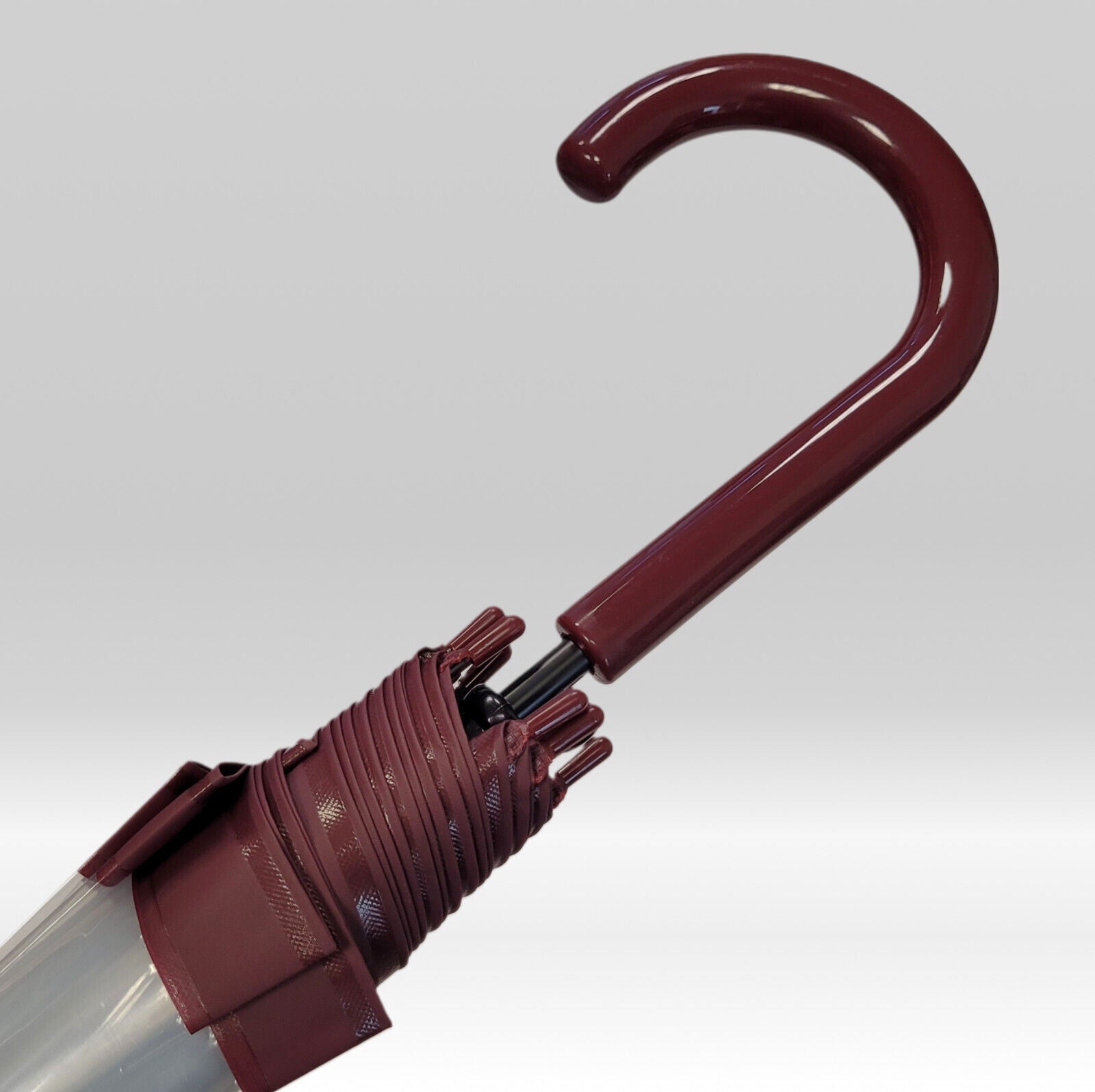 Regenschirm Stockschirm transparent durchsichtig mit Automatik Borte bordeaux