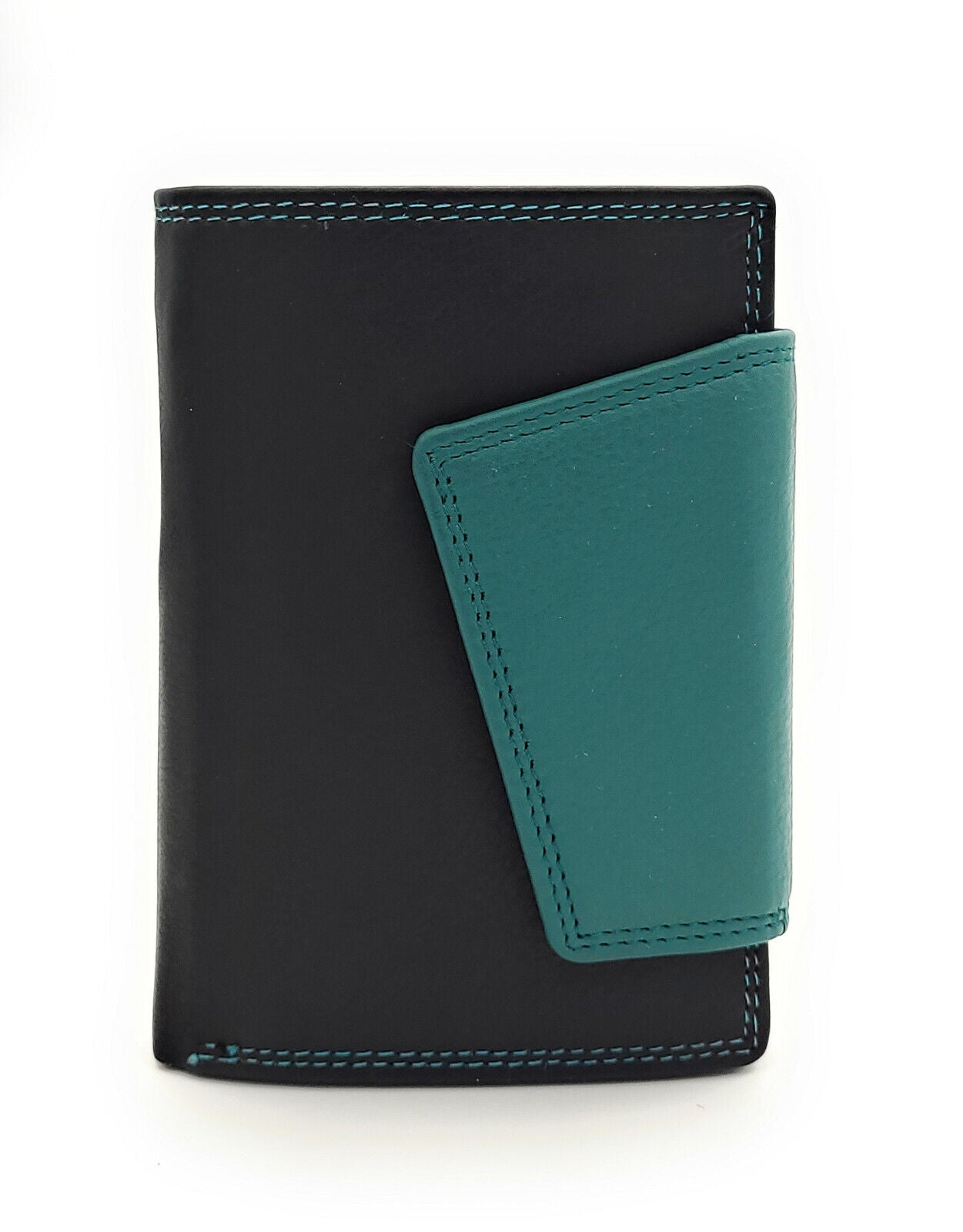 Jockey Club hochwertige Damen Geldbörse aus Echtleder mit RFID Schutz & Diagonalriegel – Handgefertigte Lederbörse mit vielen Fächern schwarz petrol