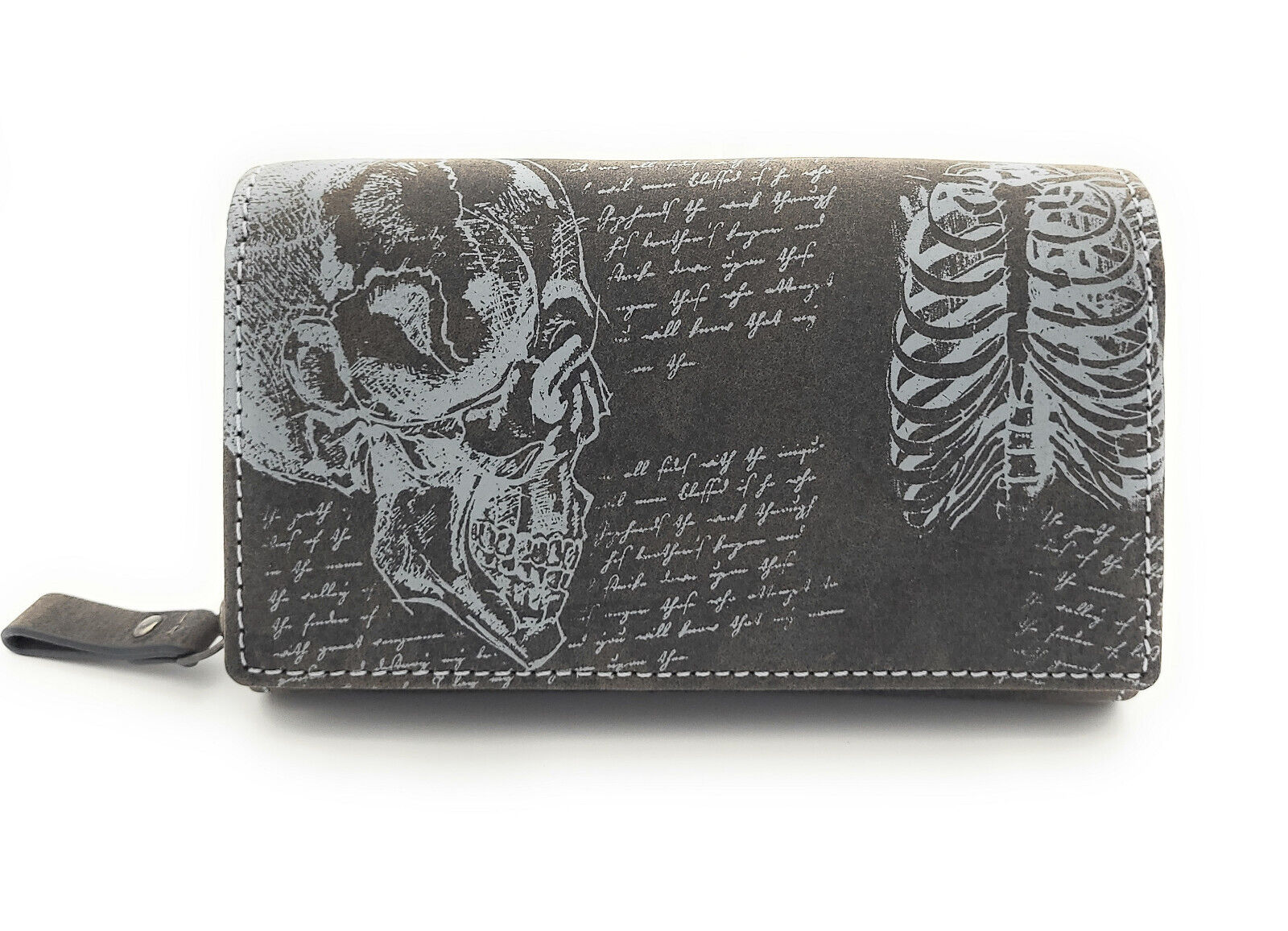 Jockey Club Geldbörse Büffelleder RFID-Schutz Totenkopf Design Grau