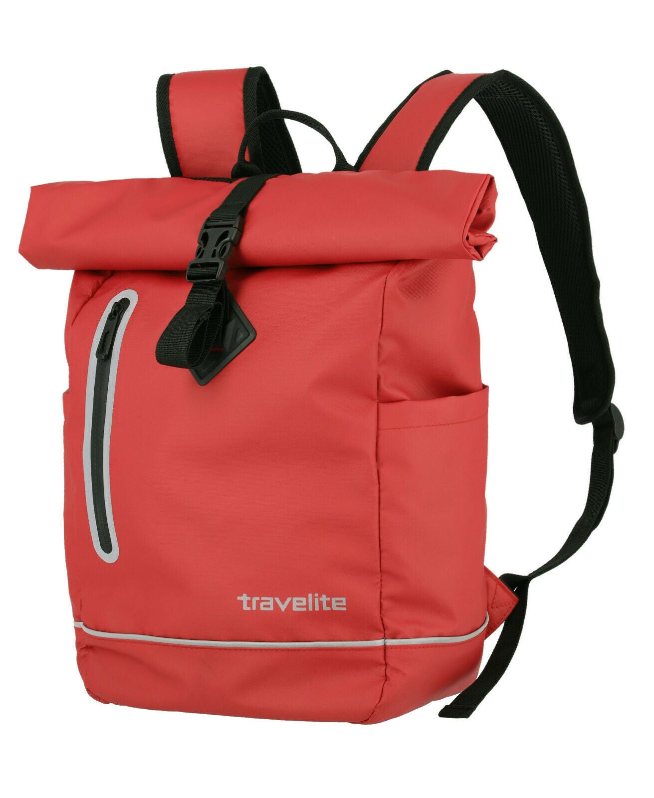 Travelite Rollup Fahrrad Rucksack Kurierrucksack Daypack aus wasserfester Plane mit Reflektoren rot