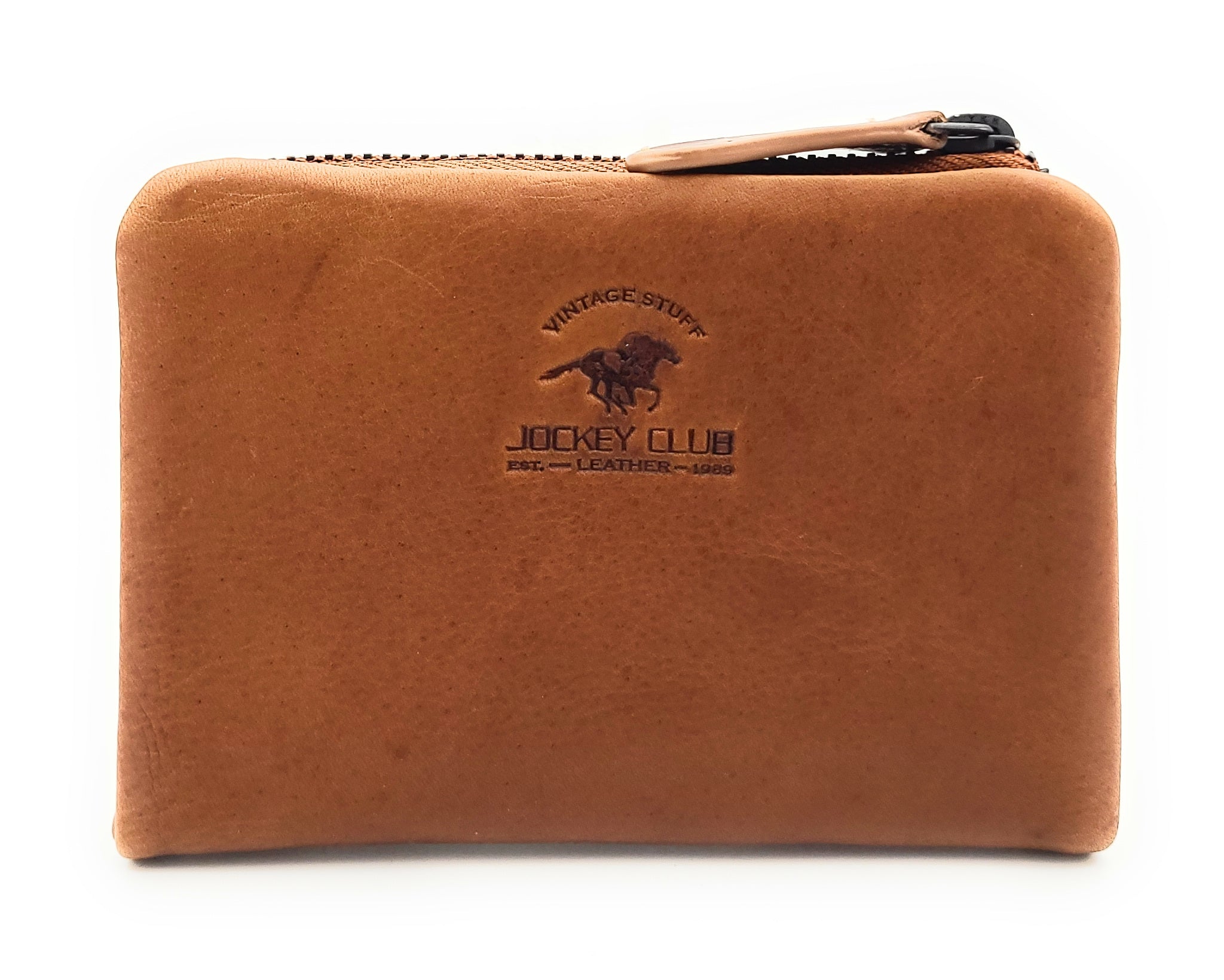 Jockey Club echt Leder Mini Geldbörse Portemonnaie Vintage RFID Schutz cognac