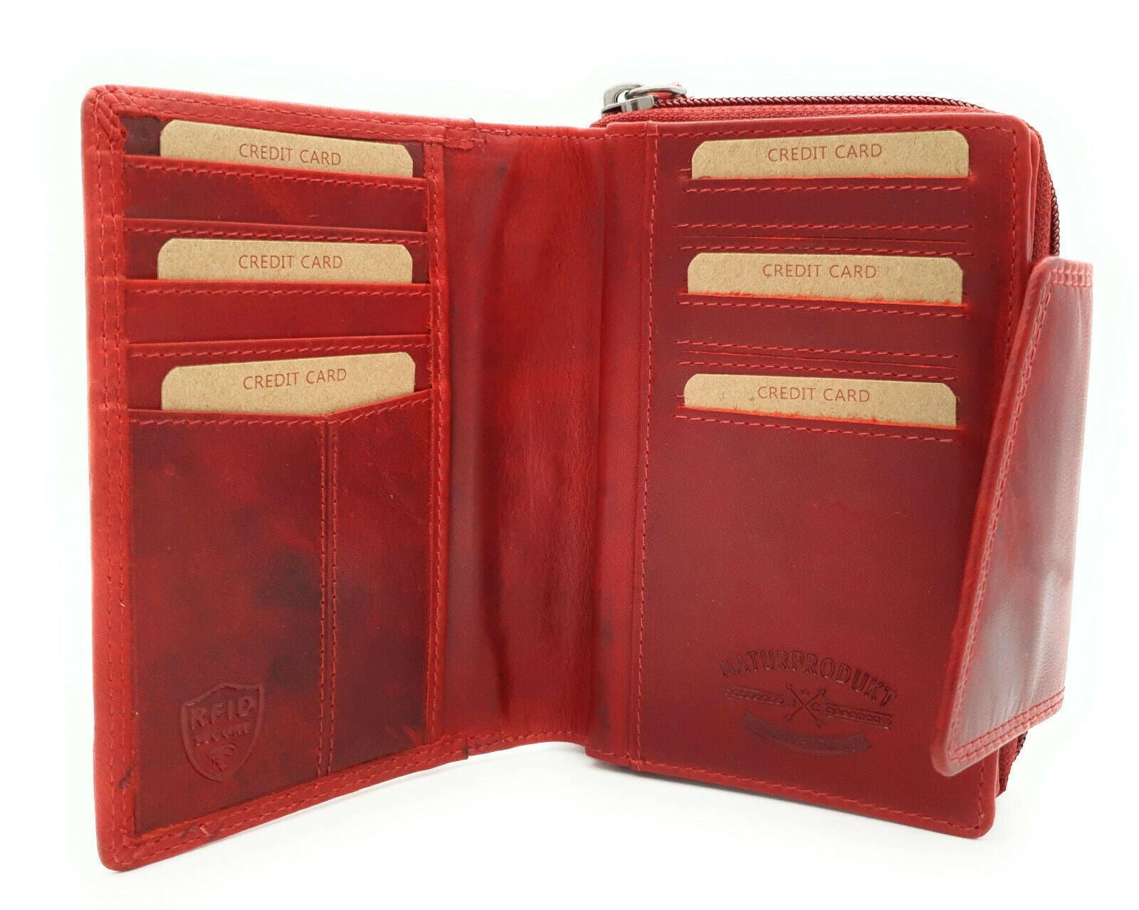 Jockey Club echt Leder Geldbörse Portemonnaie Geldbeutel Sauvage mit RFID Schutz Schmetterling rot