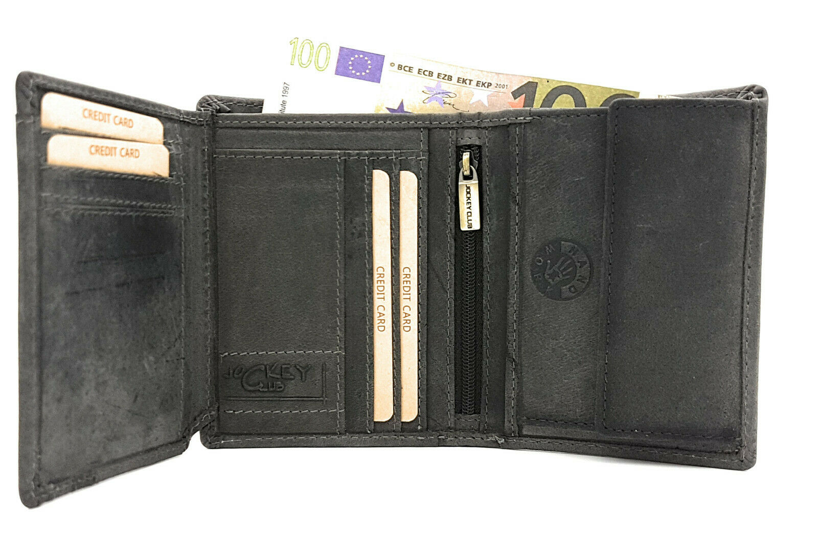Jockey Club echt Leder Biker Geldbörse Geldbeutel Portemonnaie Motor Motorblock mit RFID Schutz grau