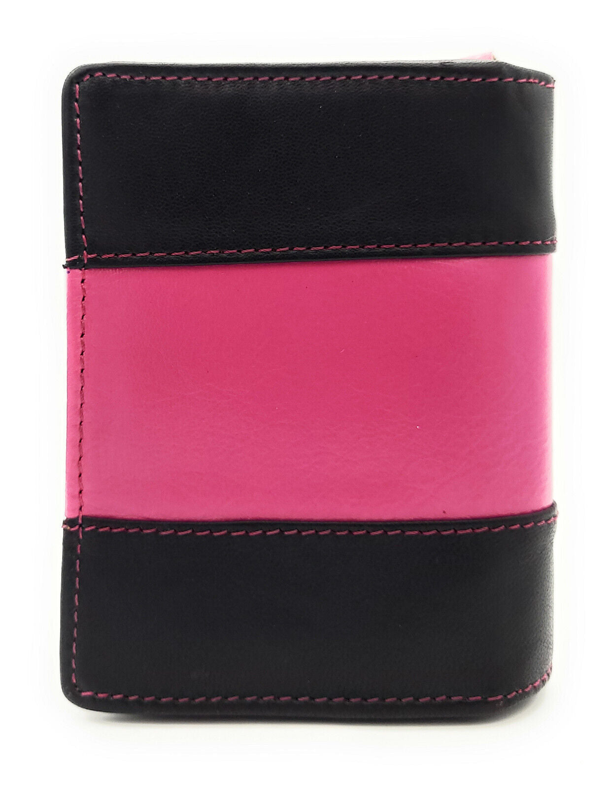 Lemasi Damen Geldbörse Portemonnaie Geldbeutel aus Nappaleder 10 Kartenfächer schwarz pink