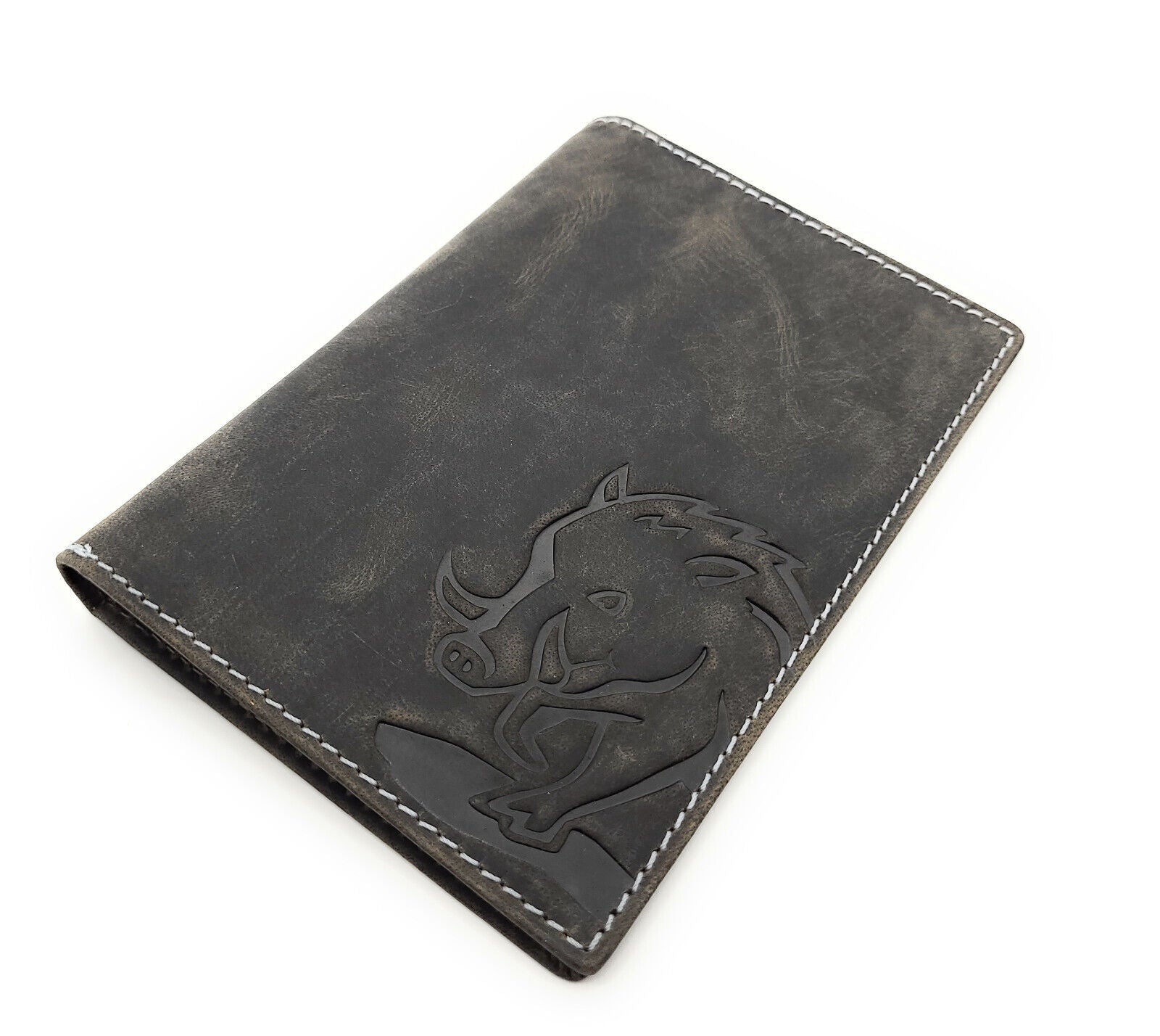 Jockey Club echt Leder Passhülle Etui Dokumenten Mappe für Jagdschein Waffenbesitzkarte usw. Quattro Wildsau grau