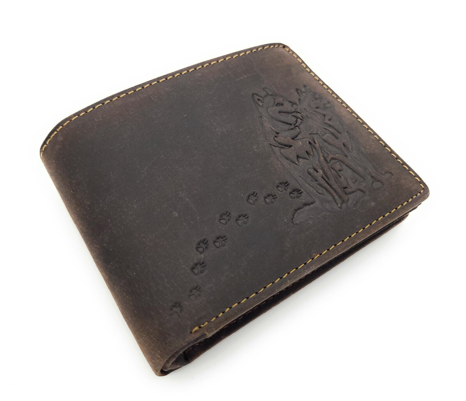 echt Leder Geldbörse Portemonnaie Huskies Husky Hunde mit RFID NFC Schutz braun