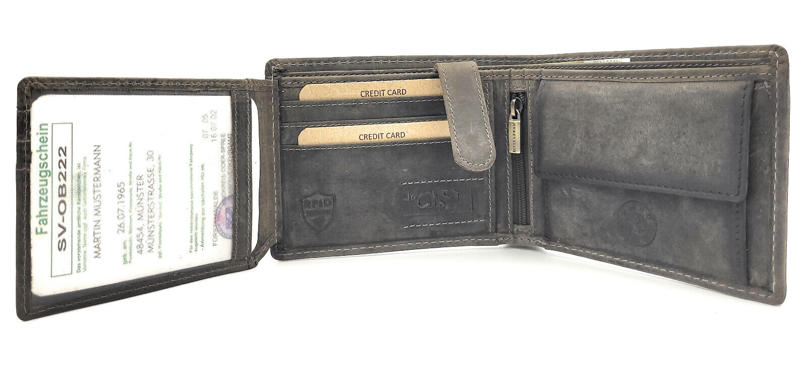 Jockey Club echt Leder Geldbörse Hunterleder Portemonnaie Geldbeutel Hecht Fisch Anglerbörse mit RFID Schutz vintage