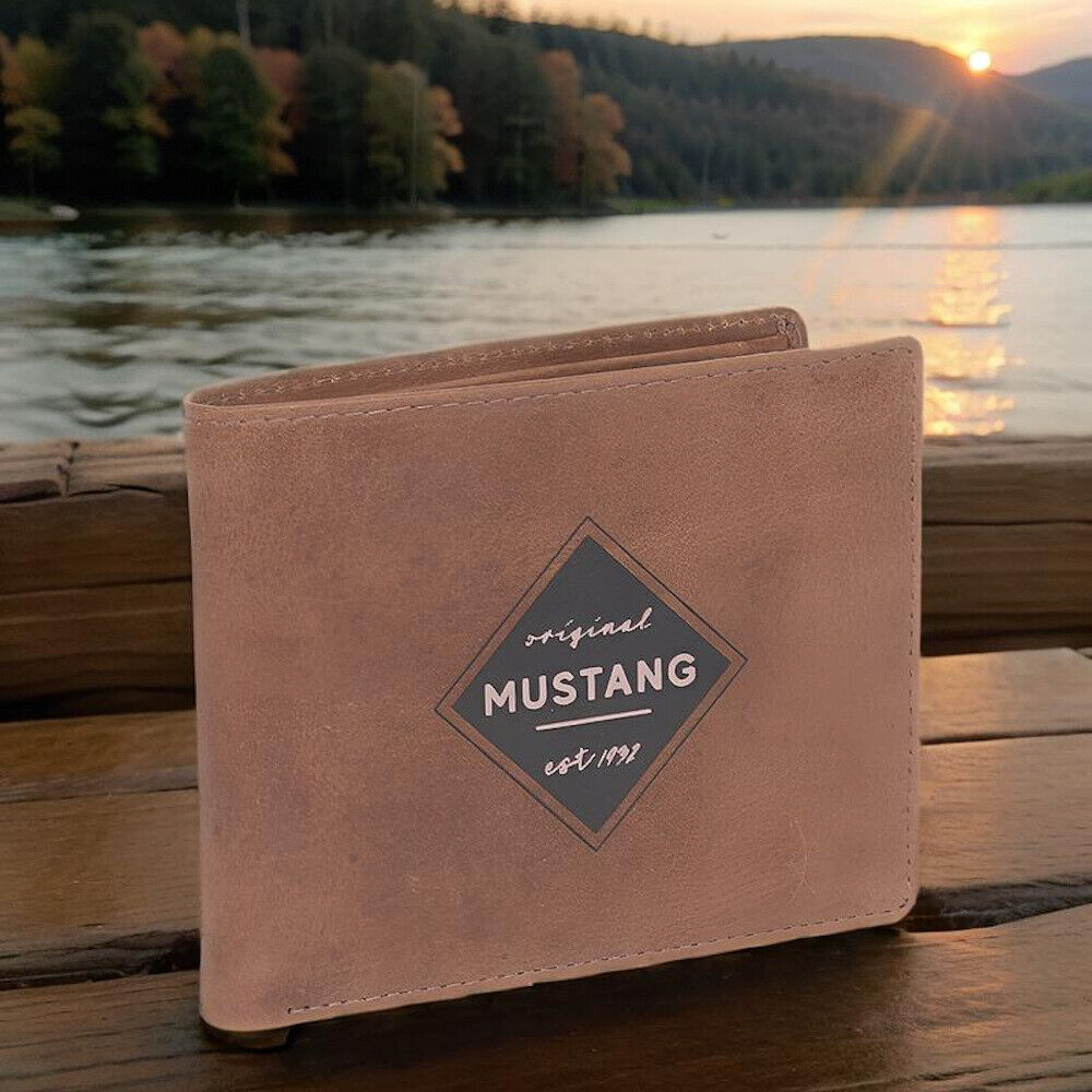 Mustang echt Leder Herren Geldbörse Portemonnaie Santos mit RFID Schutz flach gearbeitet