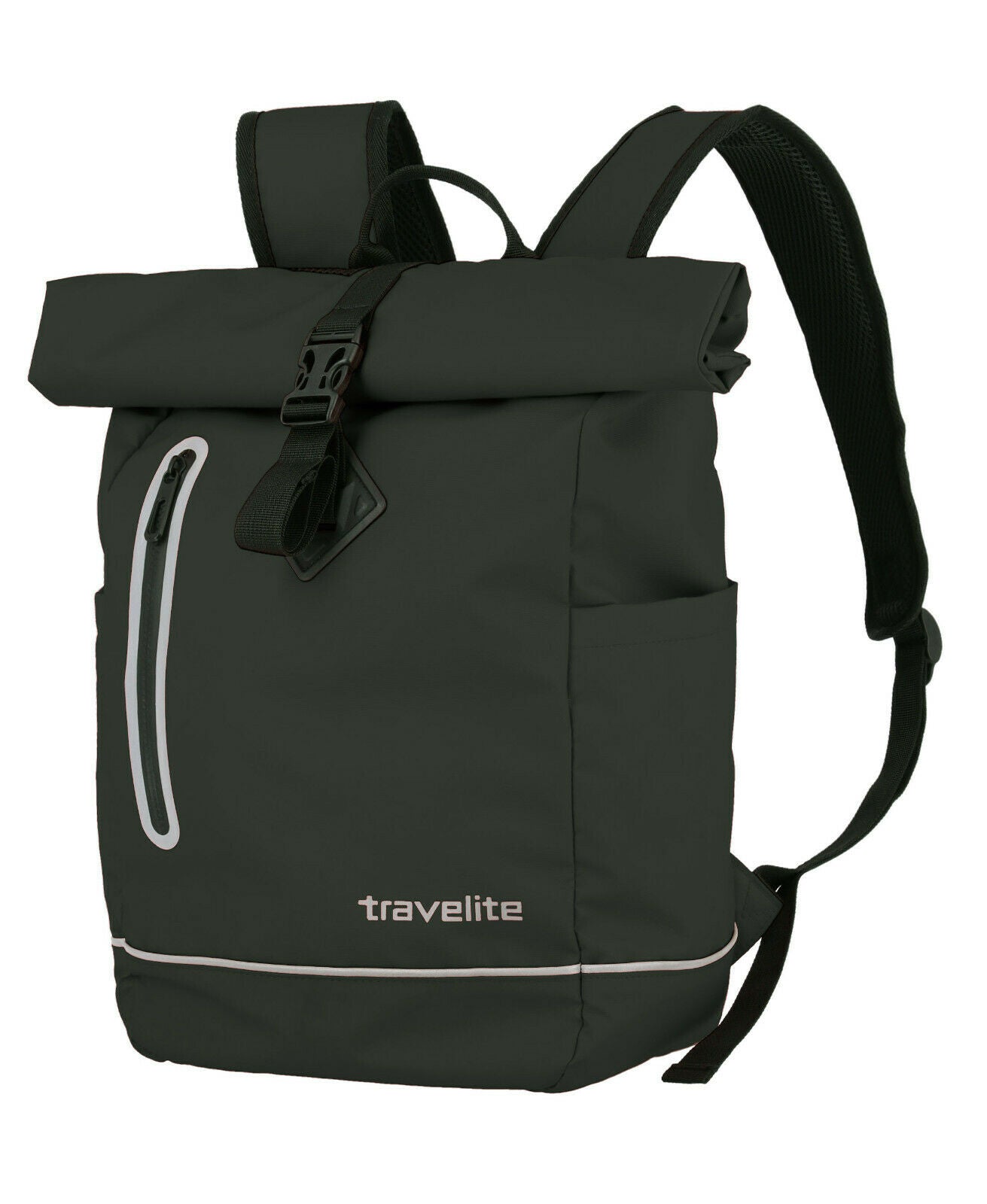 Travelite Rollup Fahrrad Rucksack Kurierrucksack Daypack aus wasserfester Plane mit Reflektoren schwarz